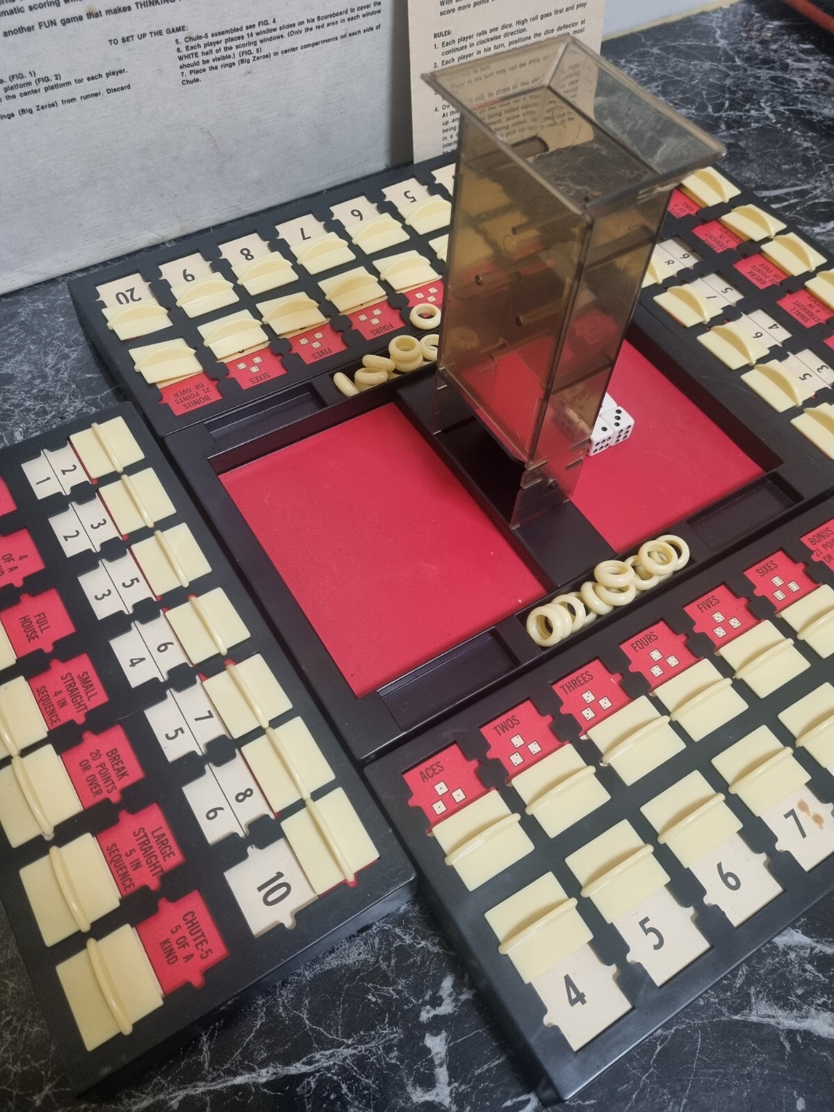 Vintage Milton Bradley Board Game Chute-5 Yahtzee Dice Stratergy Game Rare 1973