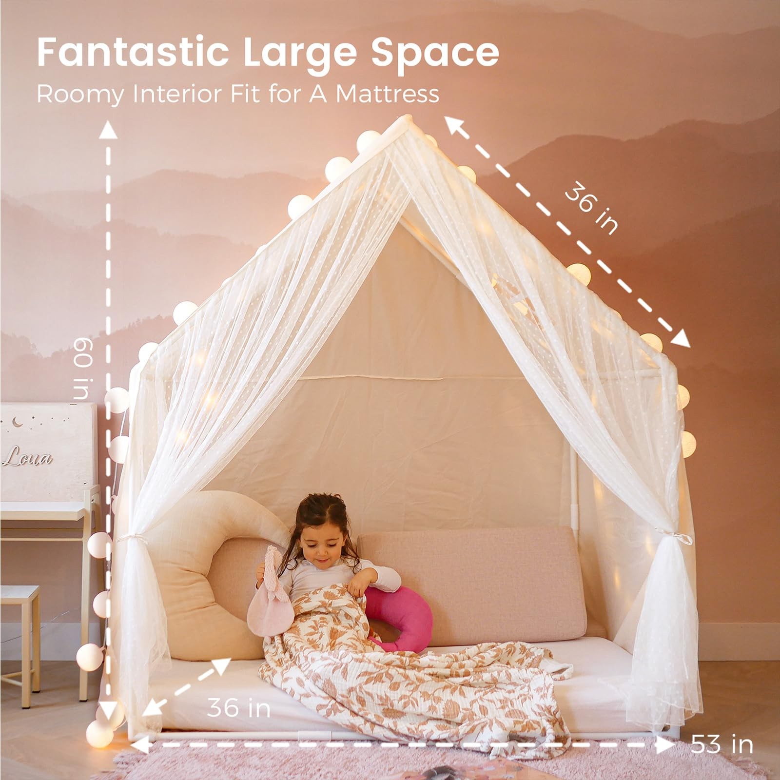 Kids Play Tent Large Indoor Playhouse Toddlers Reading Nook Lace Tiny Land Girls