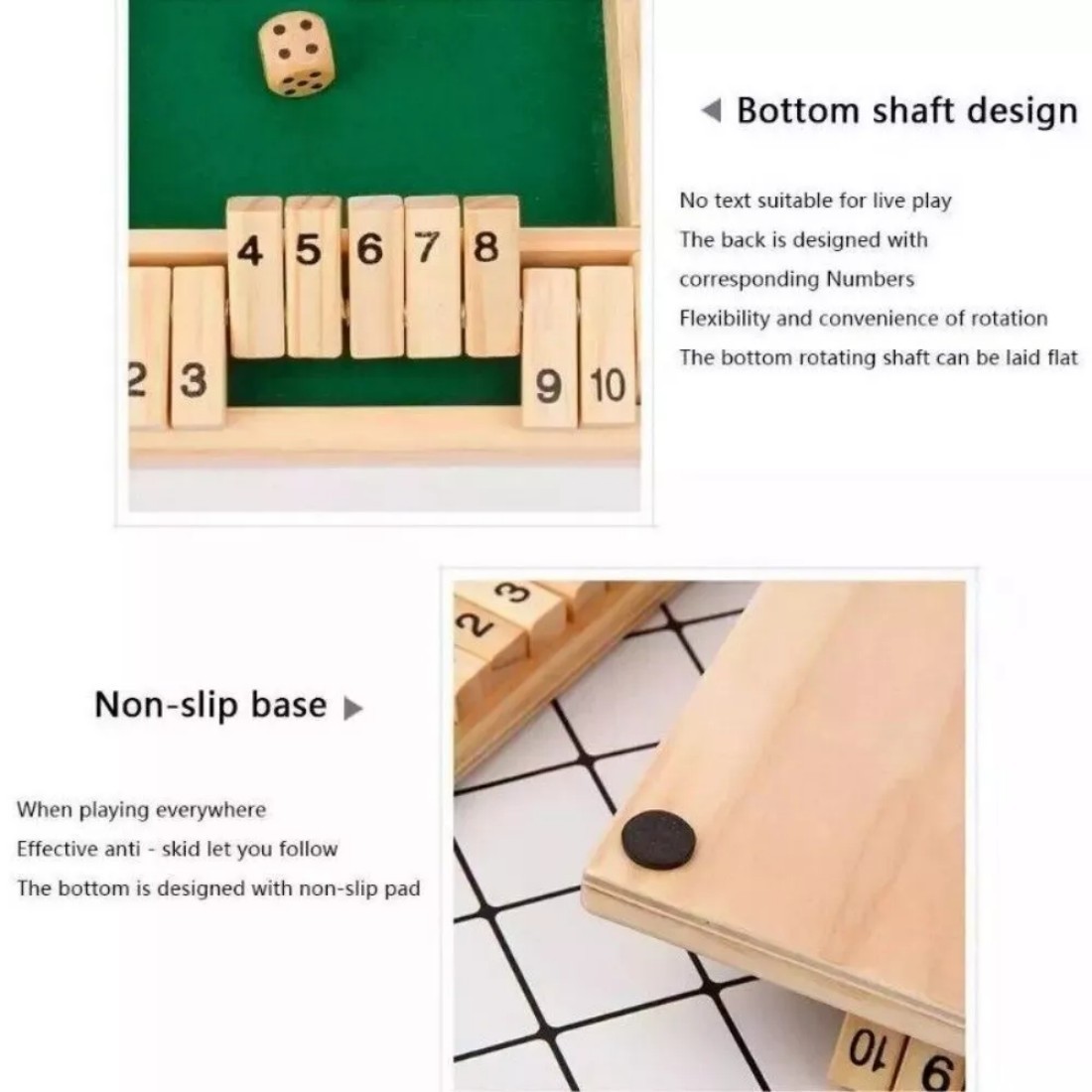 Wooden Dice Board Game Shut The Box for 4 Players Flaps & Dices Game **/-