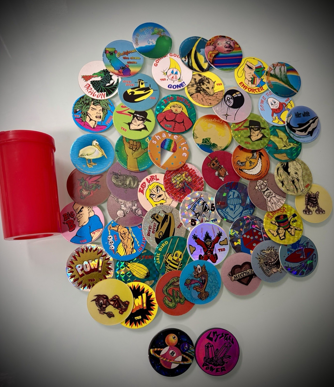 90s POGs – Set Of 50 w Container, Two Metal & Plastic Slammers