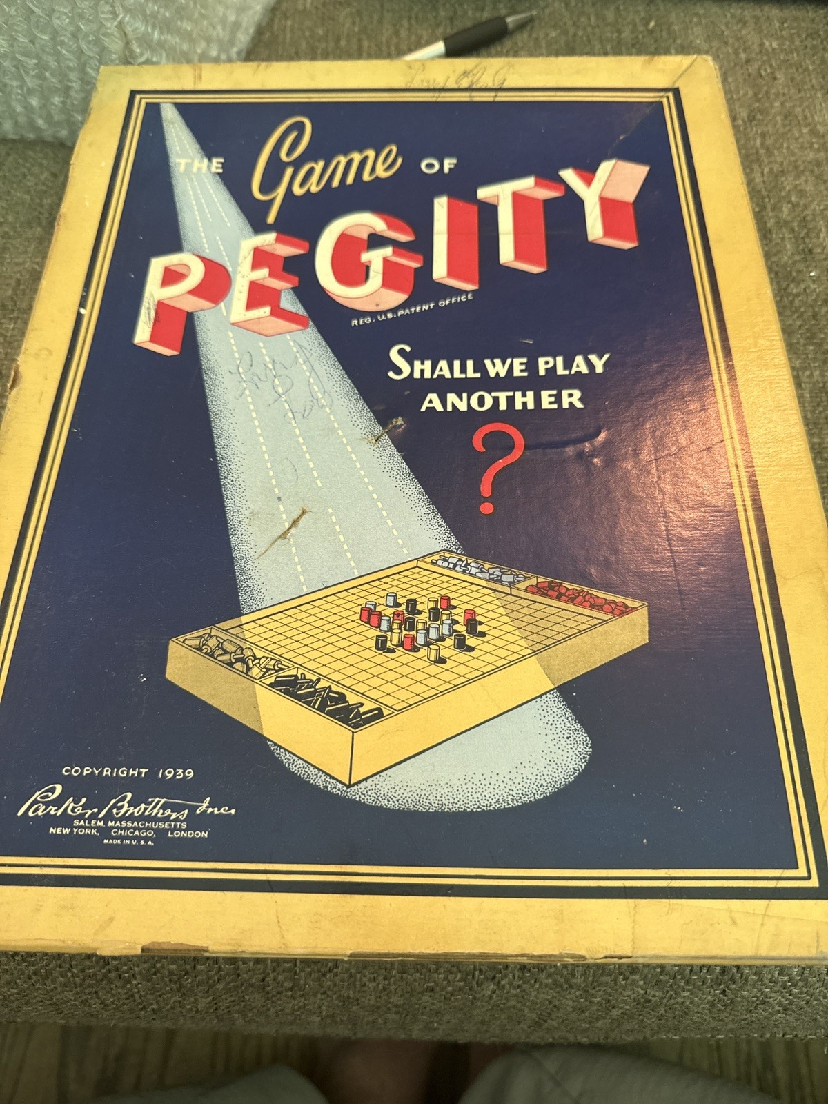 1939 Parker Brothers Pegity Board Game Complete Vintage Strategy Game Wood Pegs