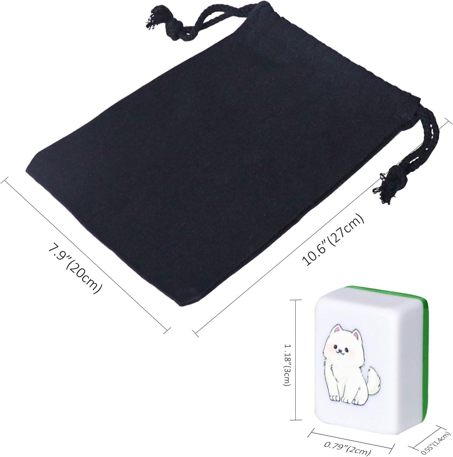 4 Players Mahjong Block Set, 128 Green Tiles(1.18”) with Animal and Food Pattern