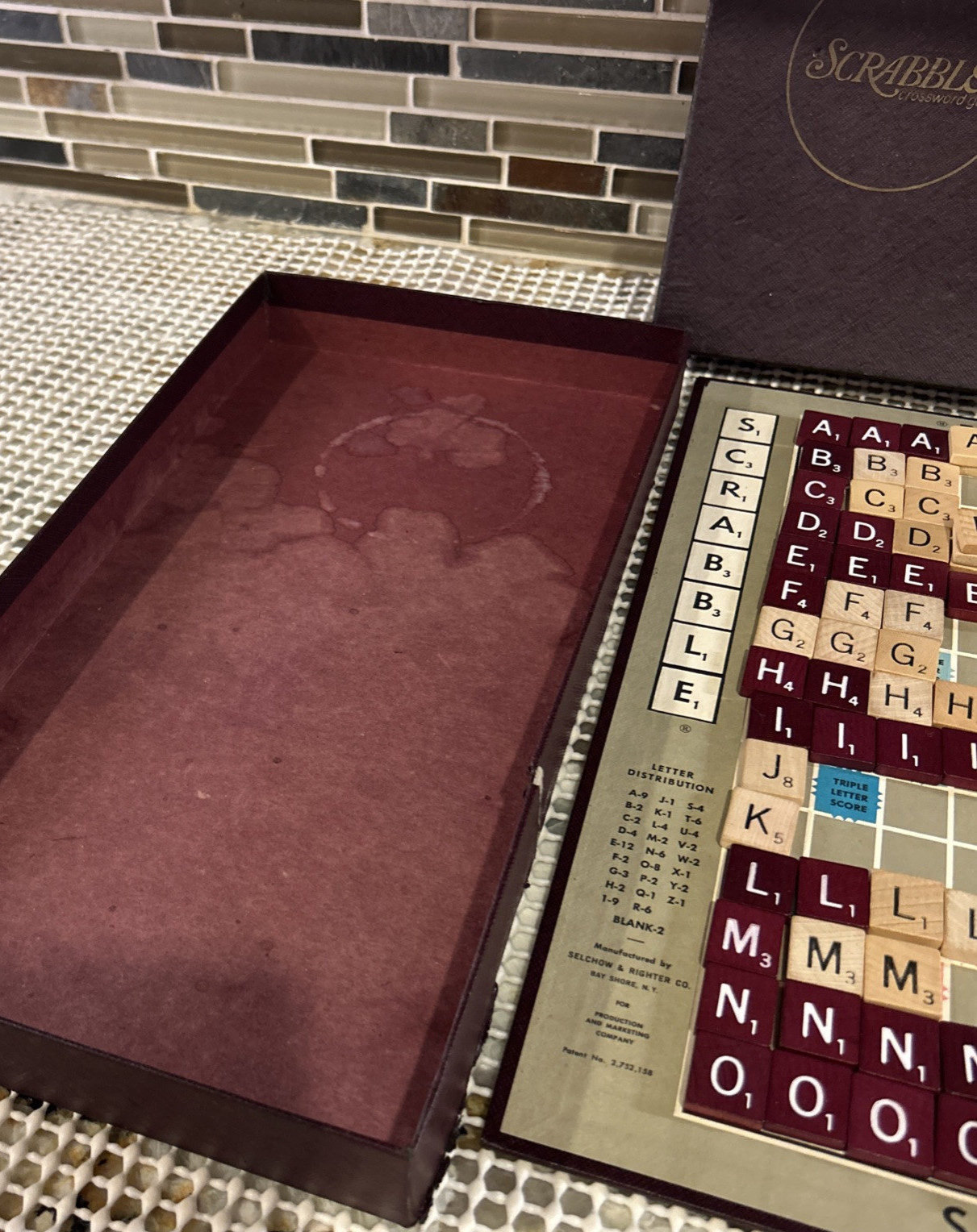 Scrabble Game SelRight 1965-70 Burgundy and Natural 140 Tiles No Racks
