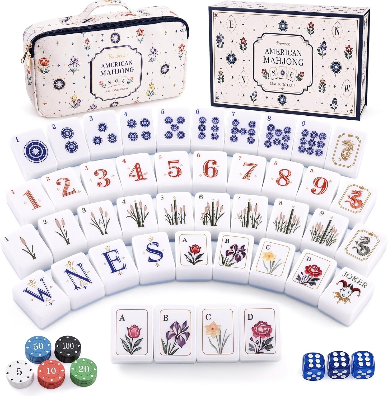 Vintage Americana American Mahjong Tile Set, 160 Engraved Melamine Mahjong Tiles