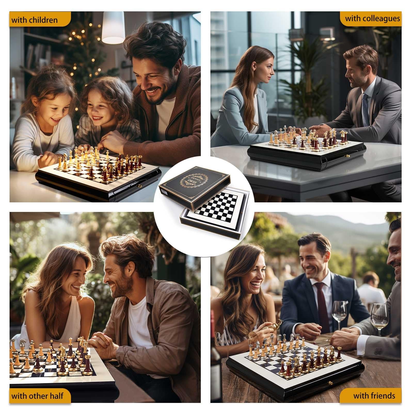 AMEROUS 16 Inches Wooden Chess Set, Large Size Board with 2 Built-in Storage Dra