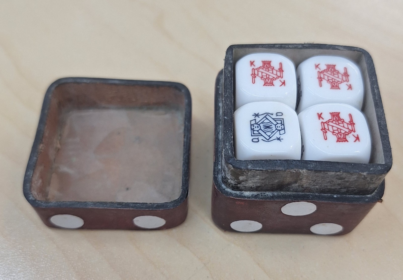 Vintage Italy Poker Dice Game In Leather Dice Case