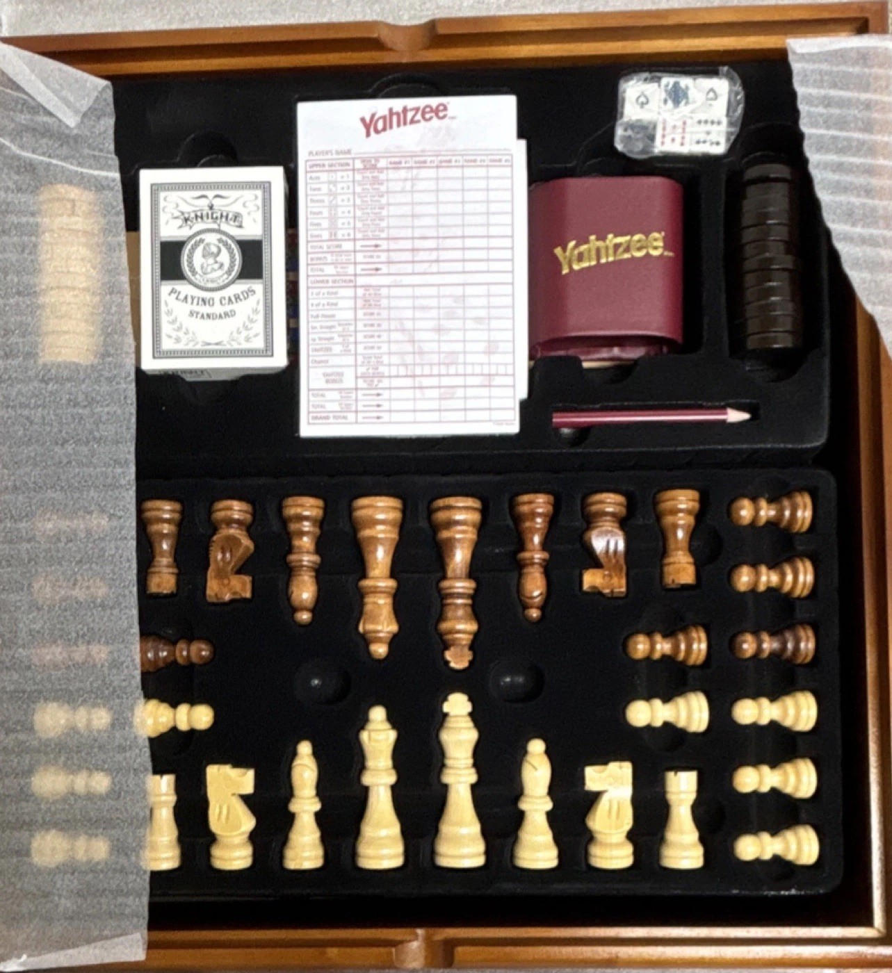 Parker Brothers Hasbro Scrabble Yahtzee Plus 6 Classic Games Solid Wood Cabinet