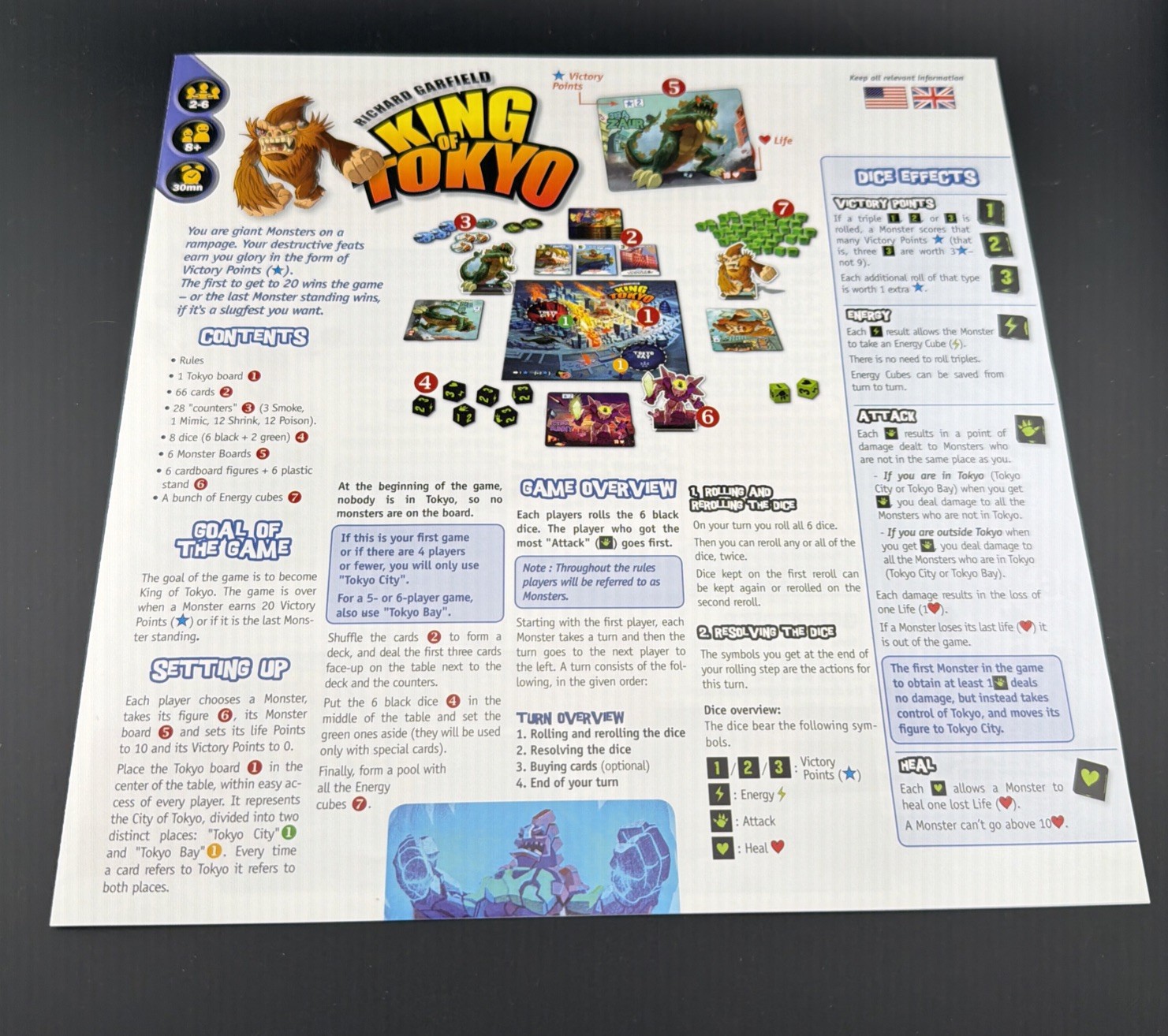 King of Tokyo Board Game COMPLETE Iello 2015 GigaMonster Richard Garfield