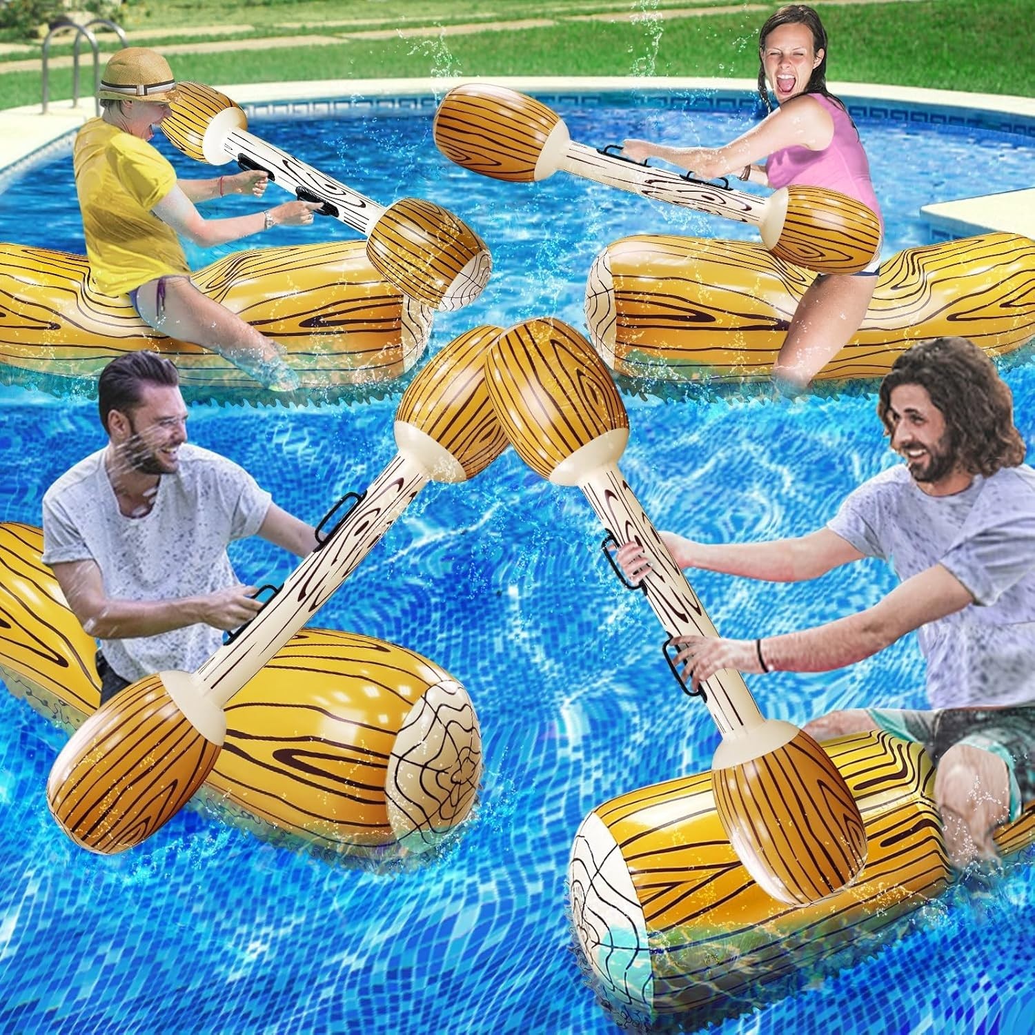 [Upgraded Log Rafts] 4 Pcs Jumbo Inflatable Battle Log Pool Game – 2 Players