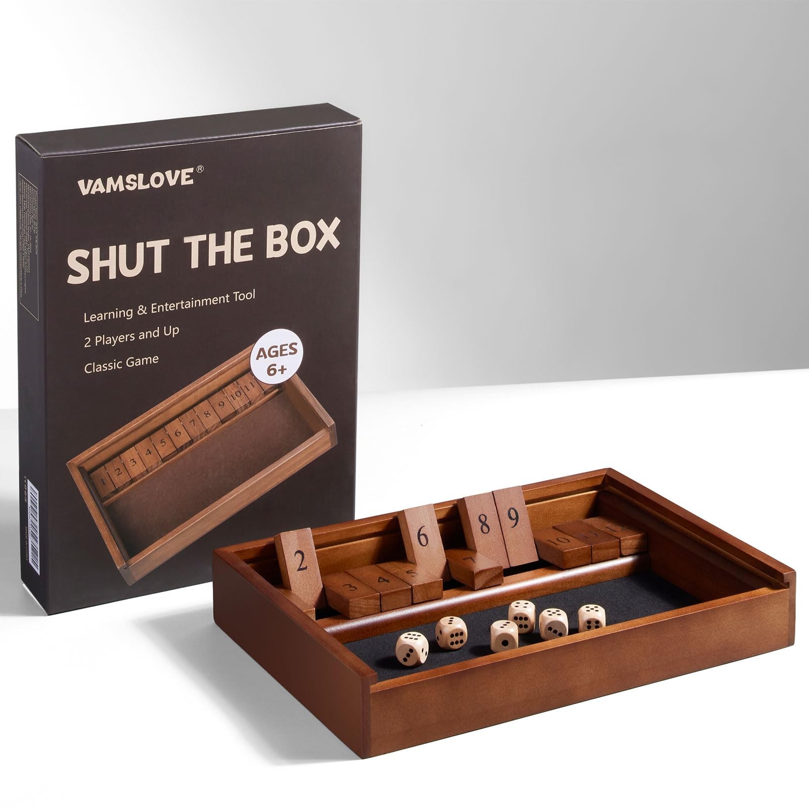 Shut The Box Dice Game Wooden Board Table Math Game for 2 Players and Up, 12 …