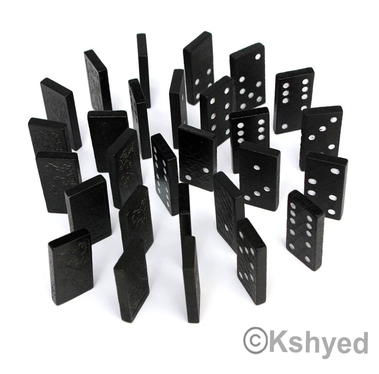 DOUBLE SIX DOMINOES MINI DOMINO SET OF 28 BLACK TILES WITH WOOD CASE (1 Pack)