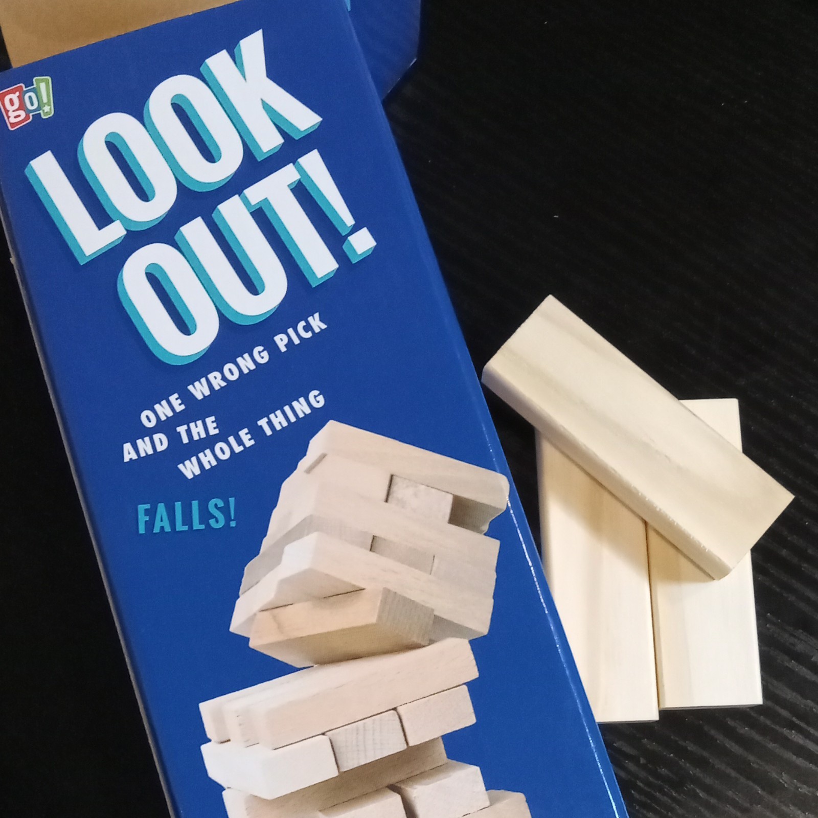 go! Look Out! Wooden Stacking Tumbling Tower Skill Game, 2+ Players, Ages 6+