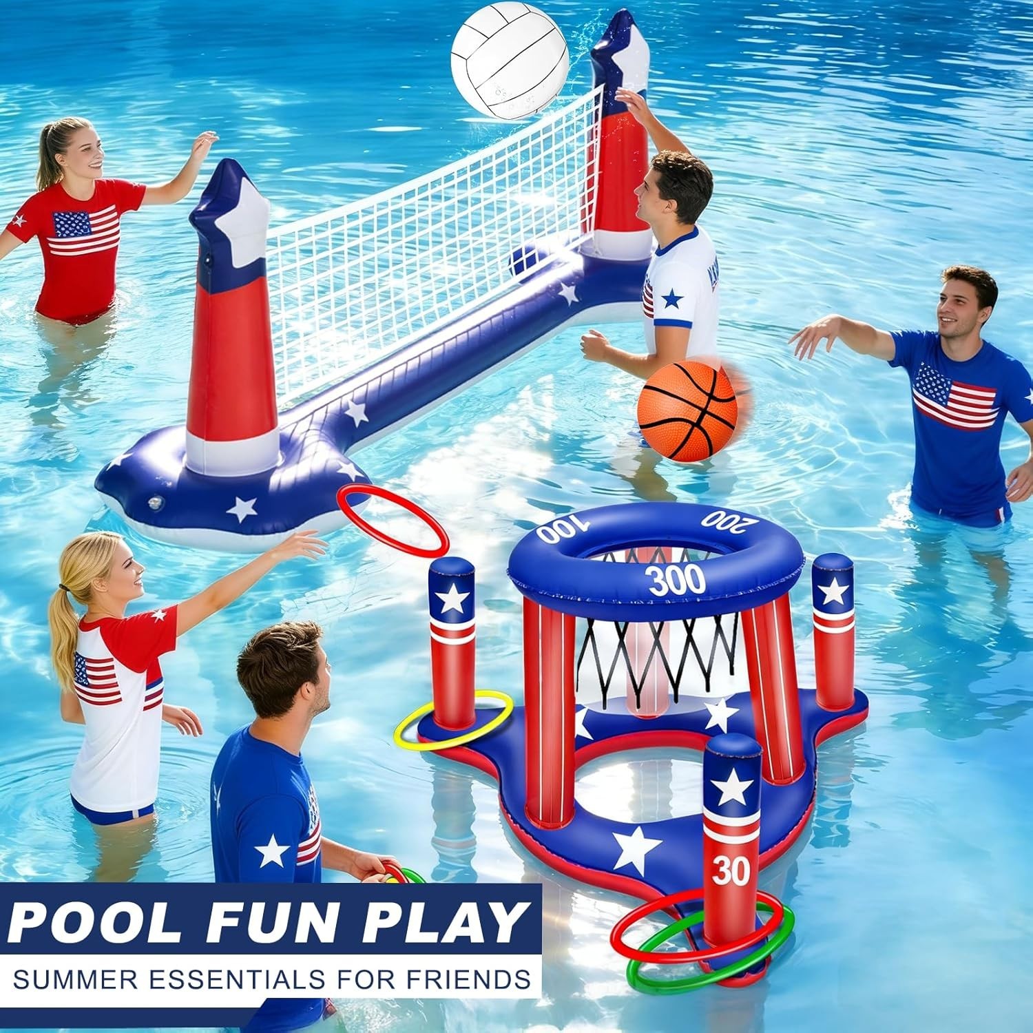 4th of July Pool Games Set Inflatable Water Sport Toys Patriotic 3-in-1 Large