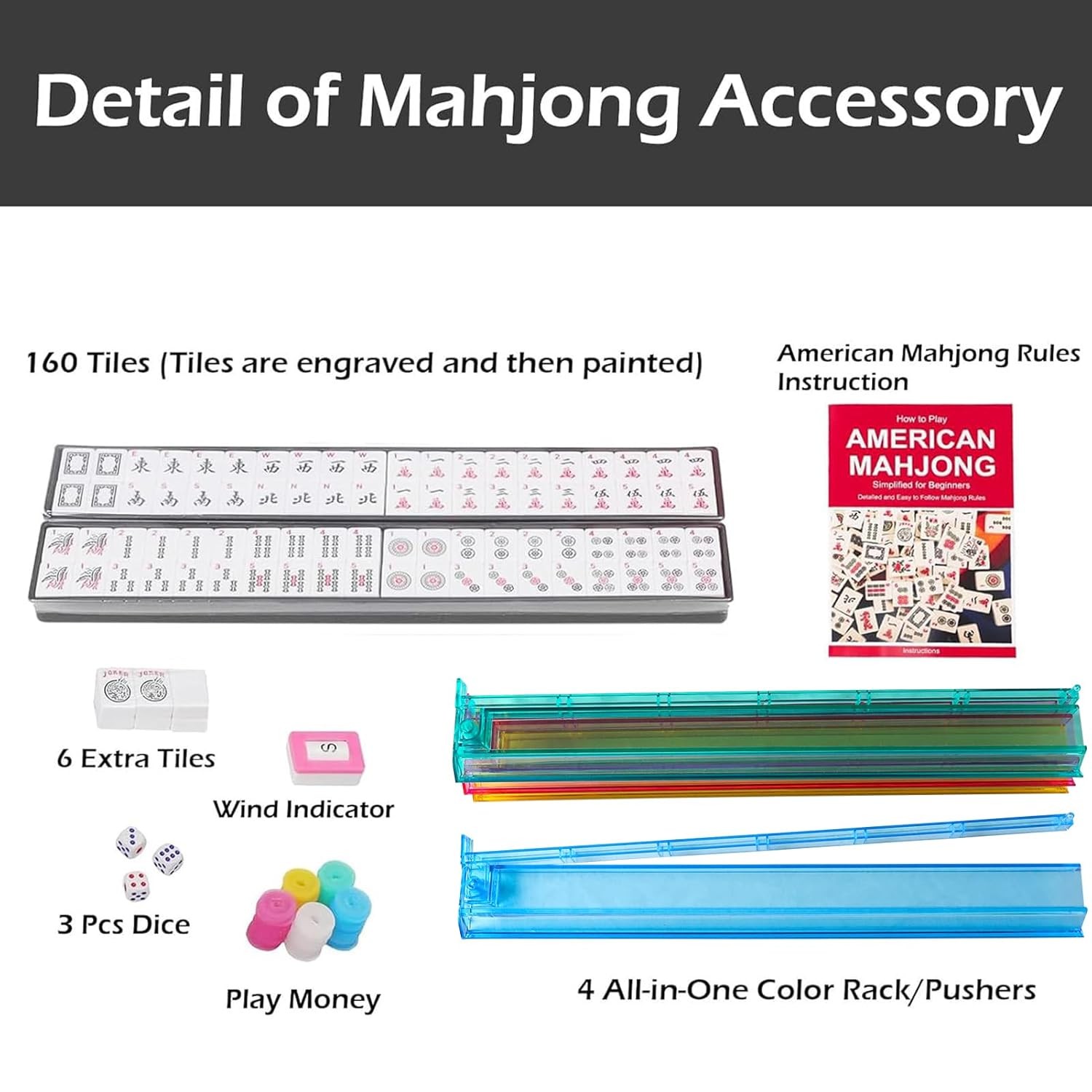 American Mahjong Game Set 166 Premium White Mahjong Tiles All-in-One Color