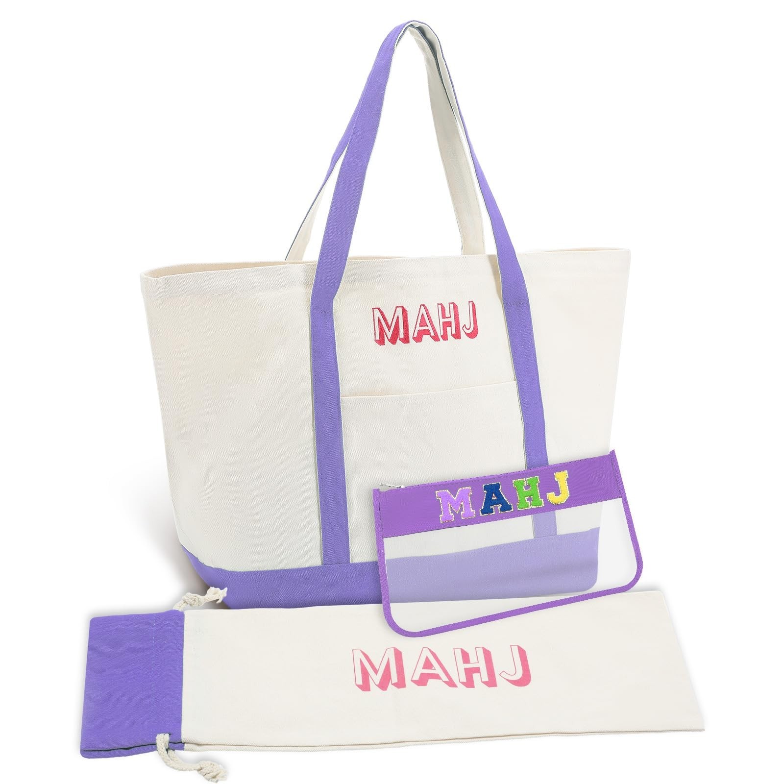 3 Pcs Empty Mahjong Canvas Bag Gift Embroidered American Mahjong Set Incl Til…