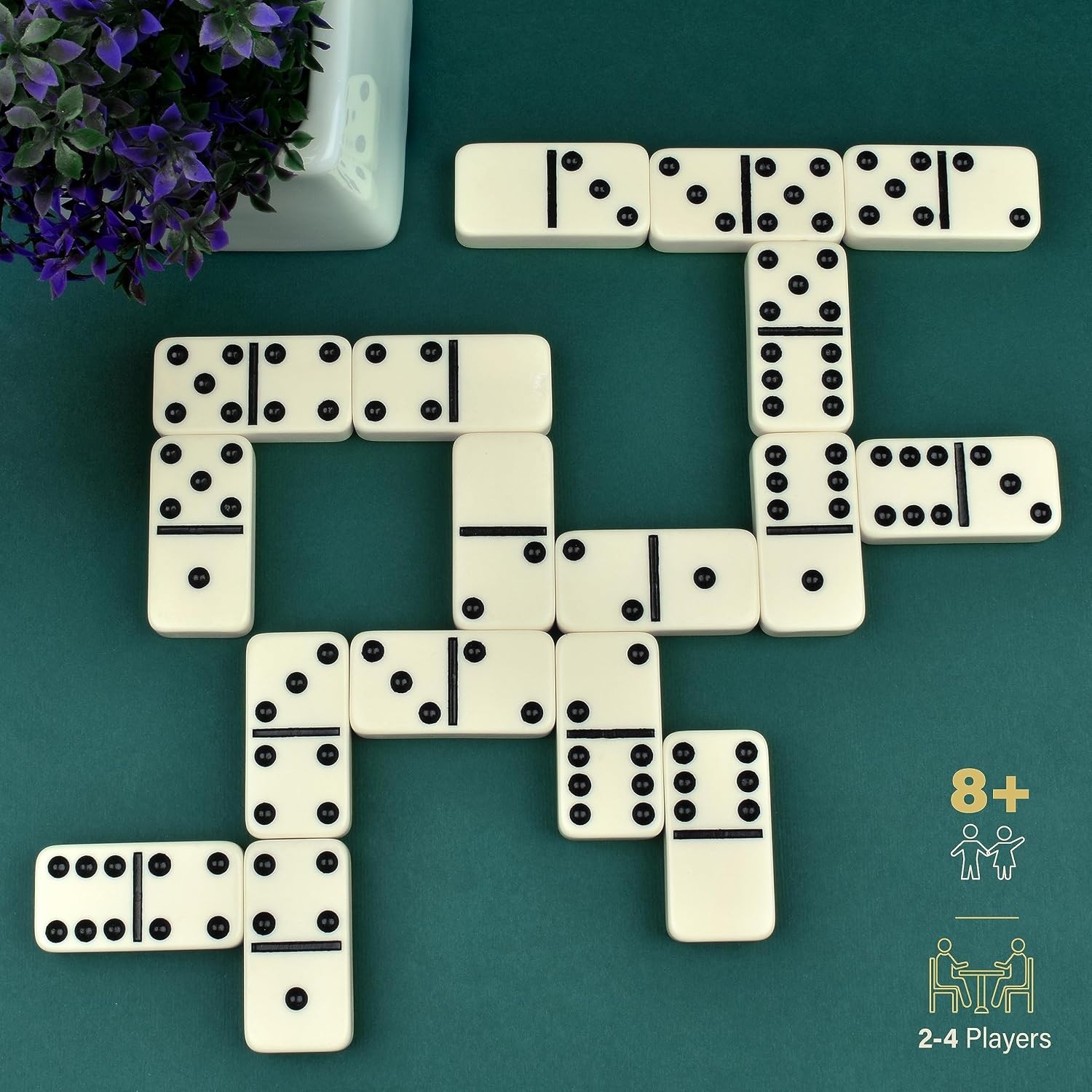 Queensell Jumbo Dominoes Set for Family Fun – 28 Double 6 Tiles in Wooden Box