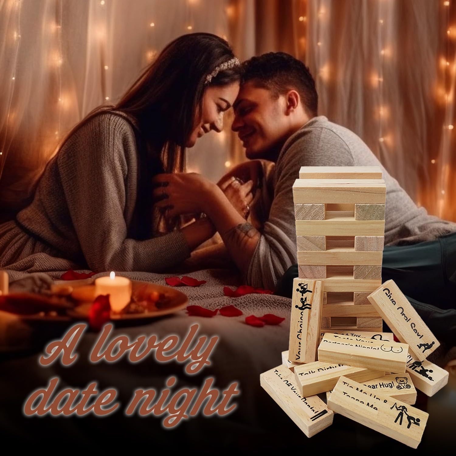48pcs Wooden Tumble Tower Couples Game, Party Night Blocks, Stacking Block, W…