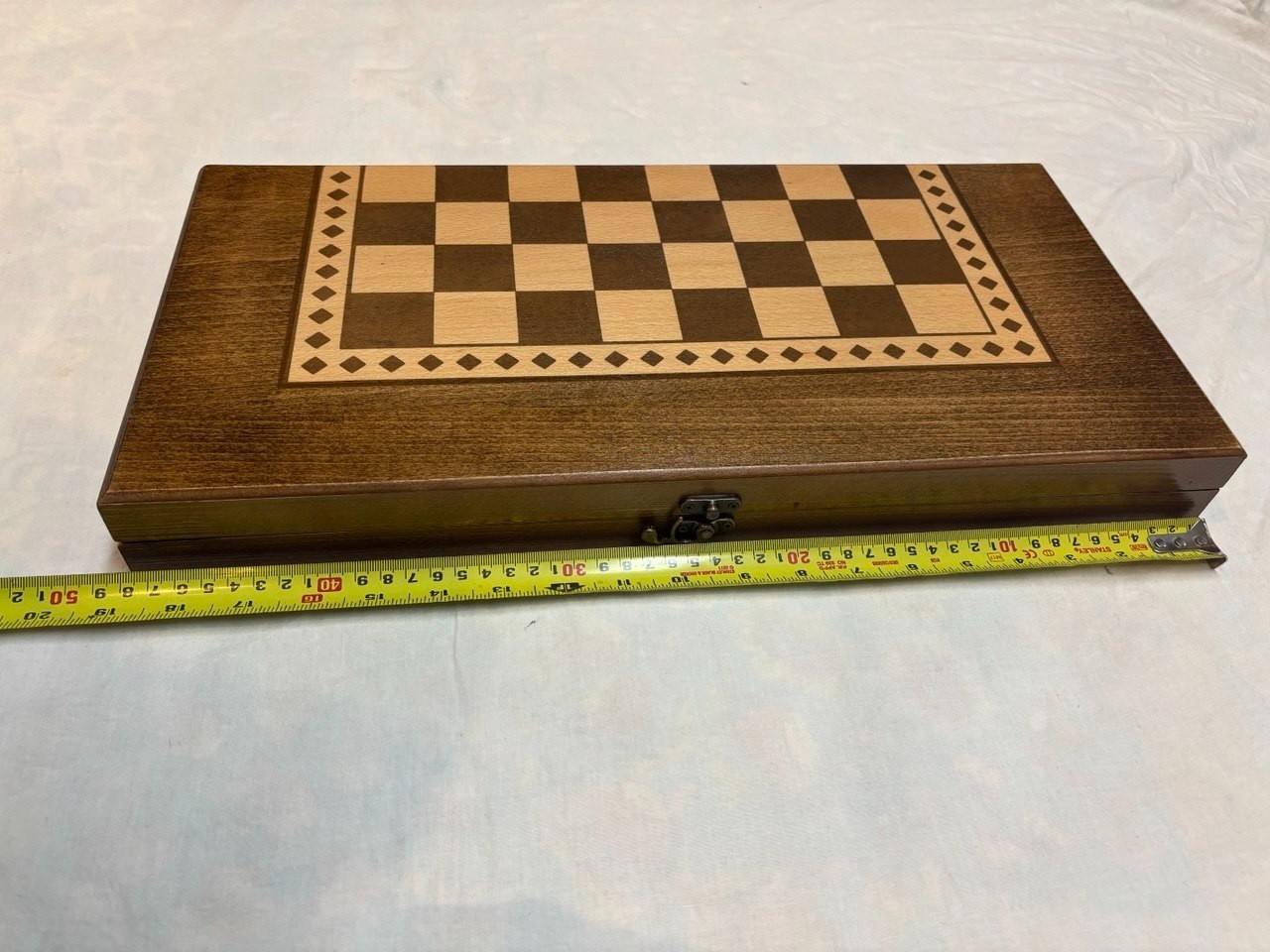 Handmade Wooden Backgammon Set Inlaid Marquetry Folding Board with Fabric Bag