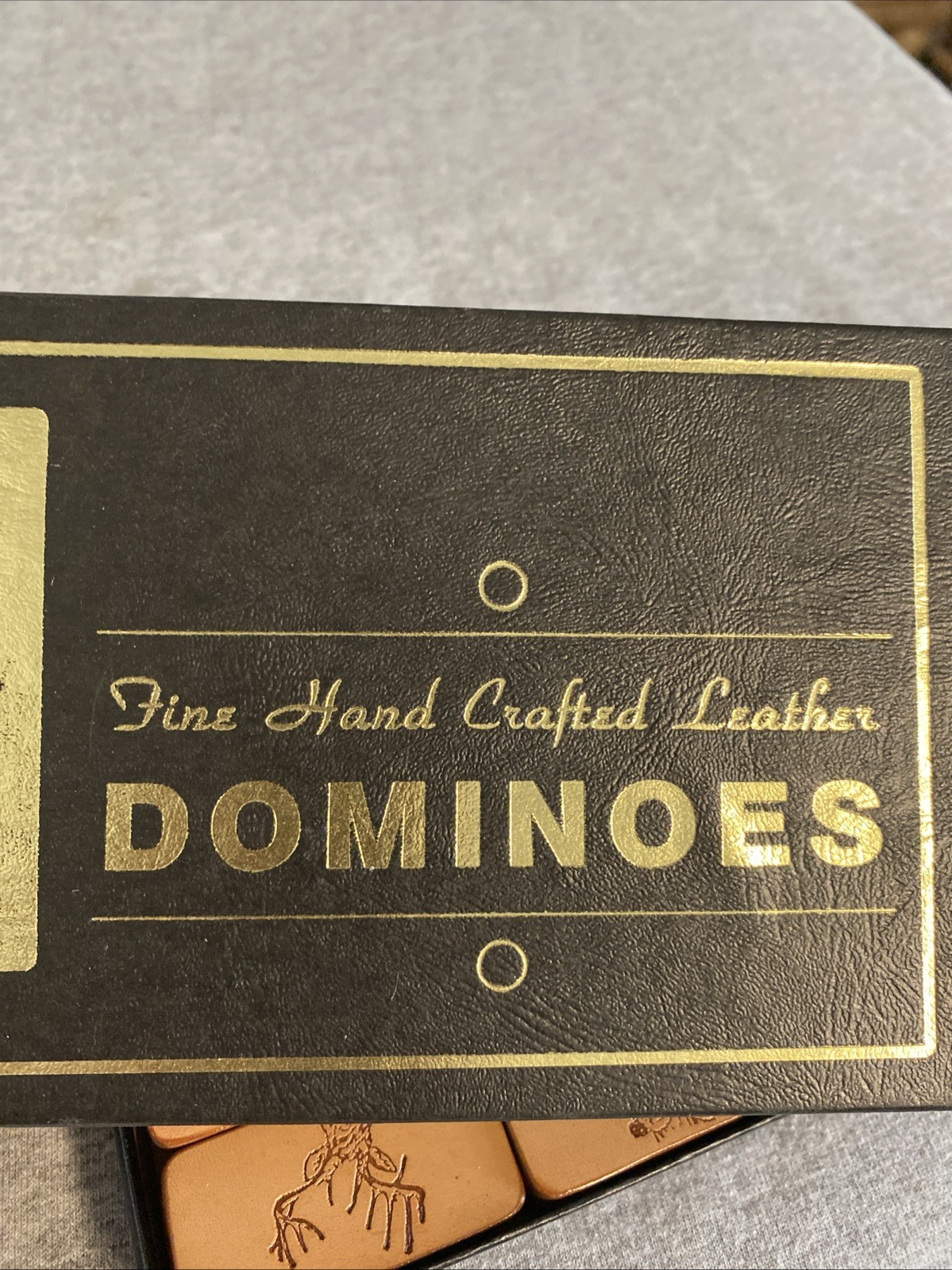 Nice In box Leather And Wood Deer Antler Dominoes-Rare