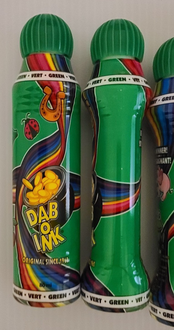 Dab-O-Ink 3oz Vert Green Bingo Dauber (Pack of 6) and 5 used ones 2 blue 3 red