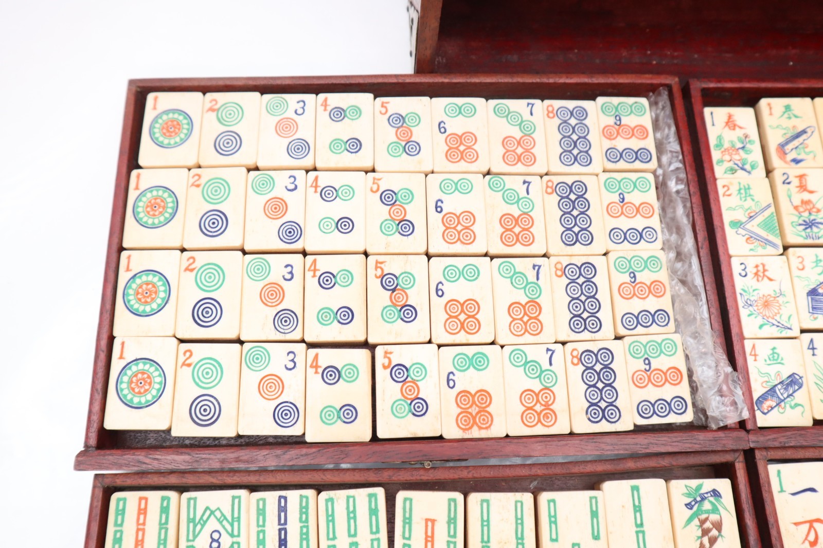 ATQ MAH JONGG SET BONE BAMBOO RARE HAND Carved mahjong THICK TILES Wood Case_)