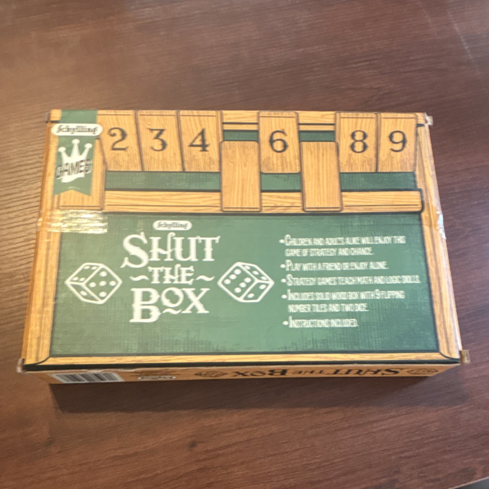 Schylling Shut the Box Solid Wood Game 9 Flipping Tiles, 1-2 Players, 6+