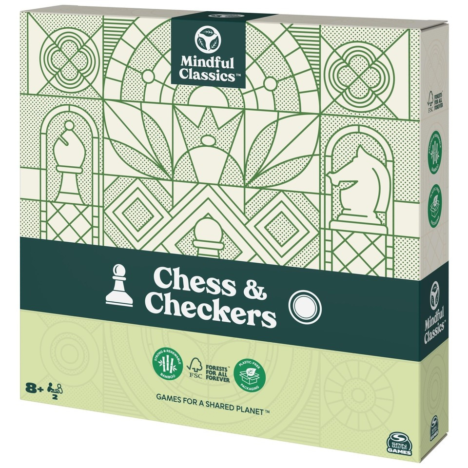 Chess Checkers Board Game Set w/ Bamboo Wooden Box Eco-Friendly Gift Adults/Kids