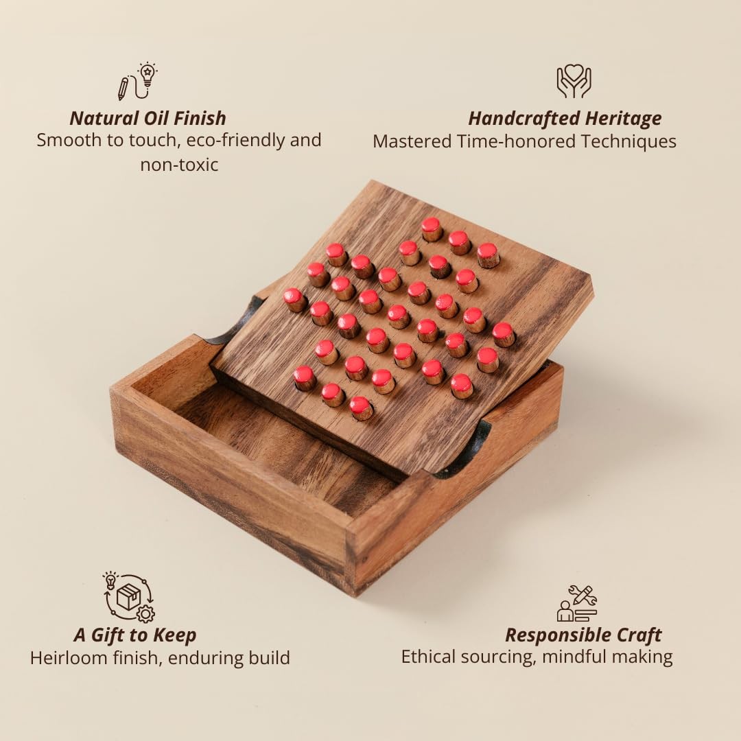 Wood Solitaire Game Classic Peg Solitaire Board Premium Wooden Design Single …