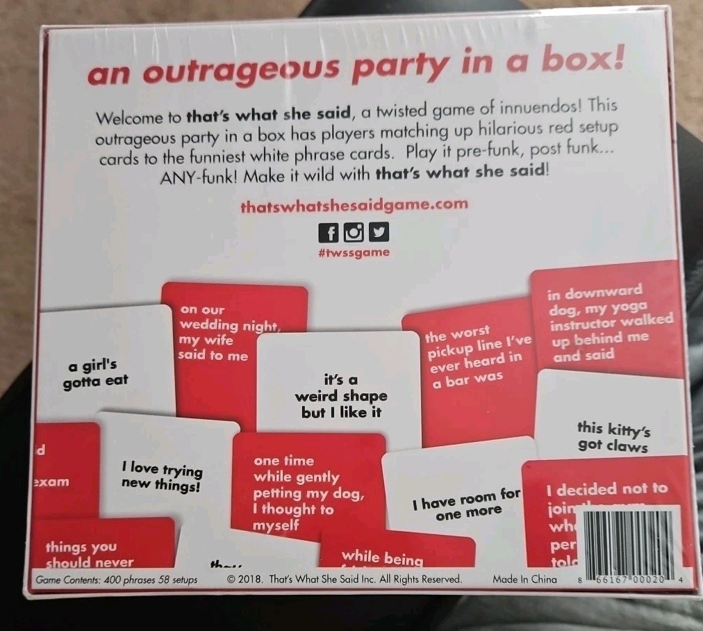 That’s What She Said – A Twisted Game of Innuendos Party Game Complete Brand New