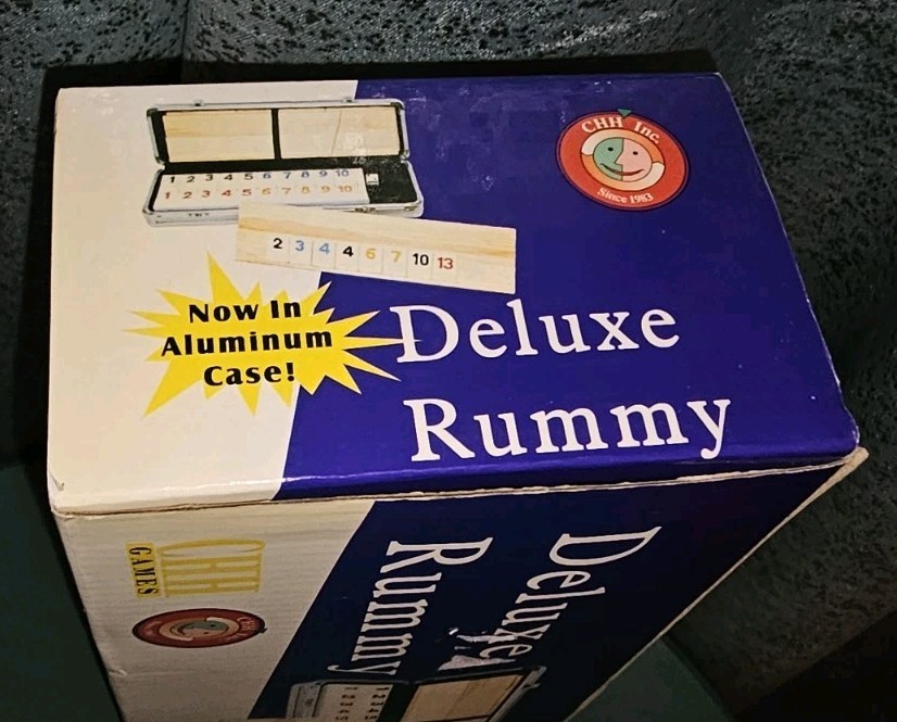 CHH Games Deluxe Rummy Tile Game Aluminum Case Wooden Racks NEW Complete 5017AL