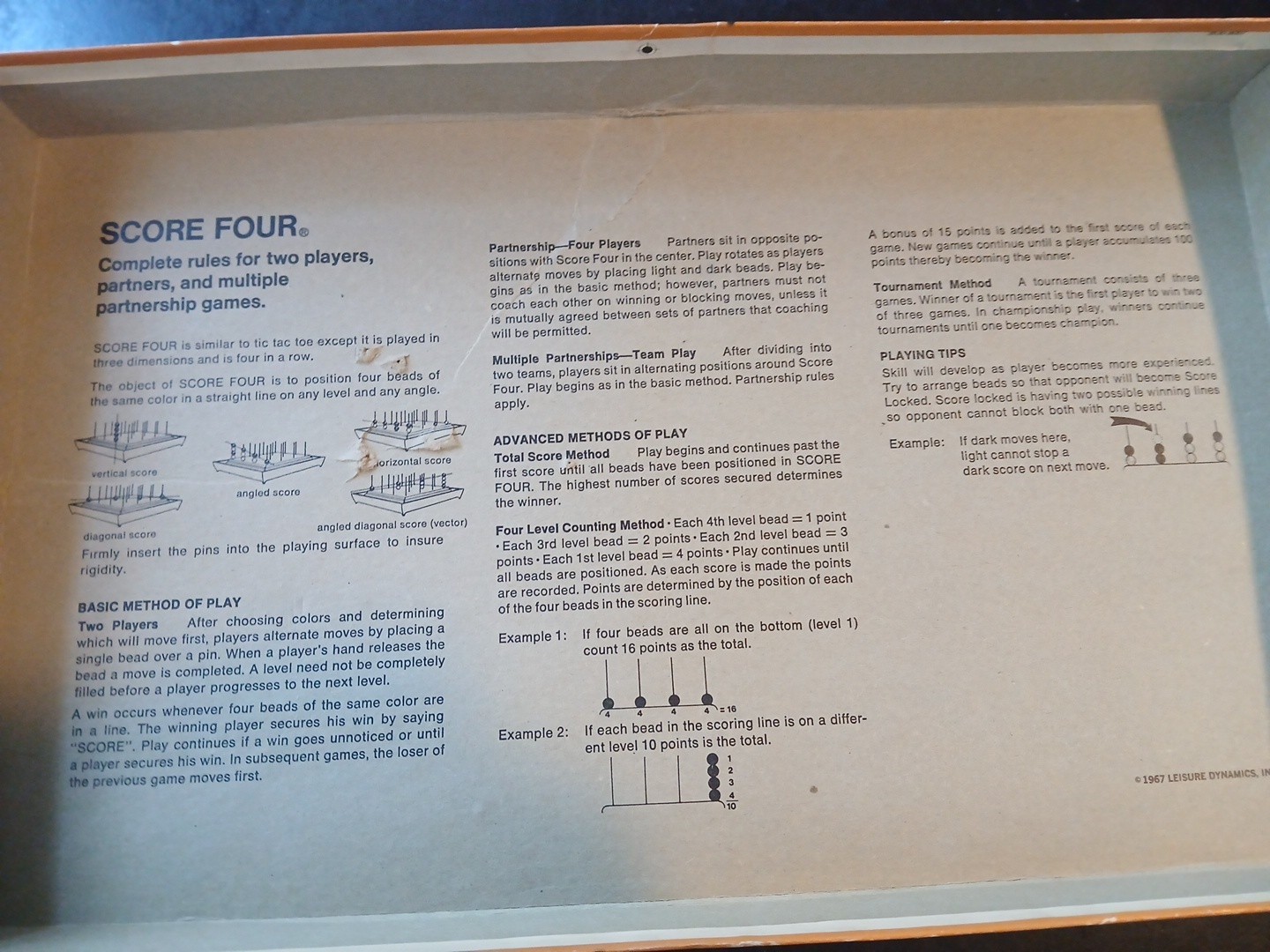 Vintage 1974 Score Four 3-D Family Game No. 8325 By Lakeside See Pictures