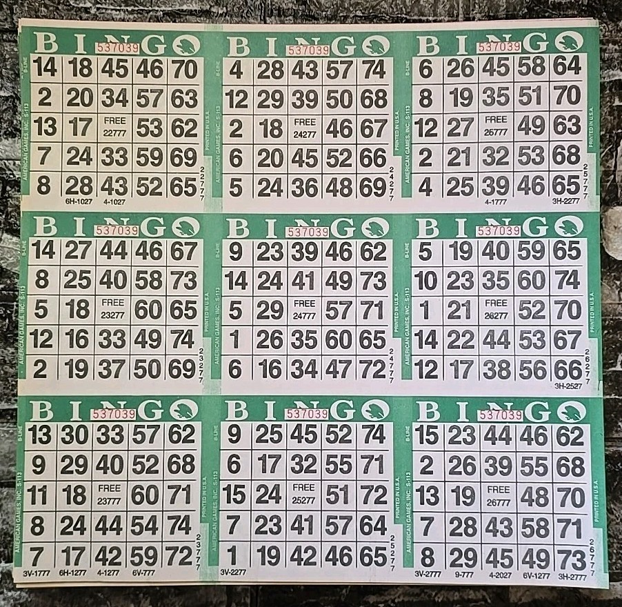 9 On 5 Up Standard Color Collation Bingo Paper Cards 50 Books American Games