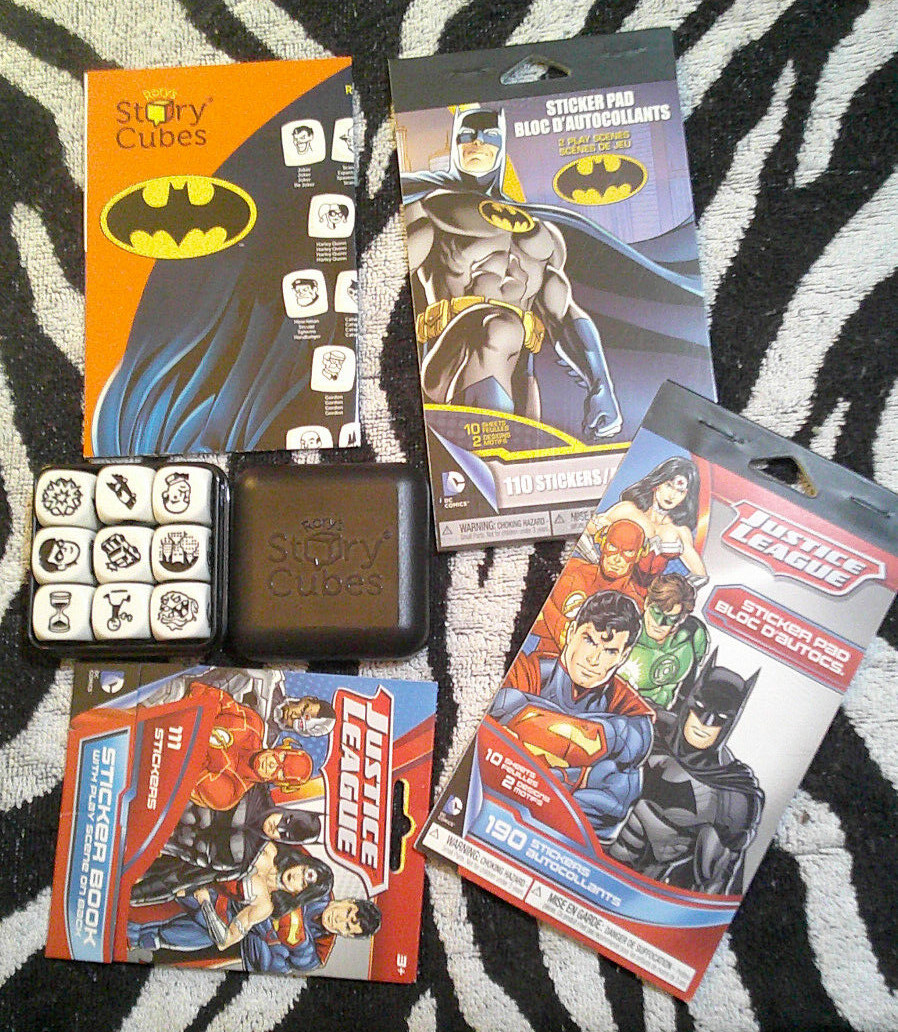 DC Comics Batman Rory’s Story Cubes + 3 sticker books – 9 cubes and 411 stickers