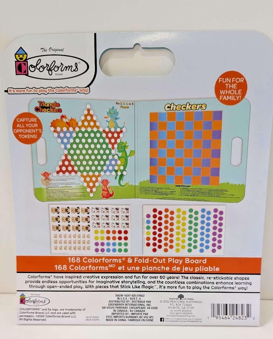 Colorforms 2-in-1 Travel Games Checkers & Triangle Checkers Airplane Roadtrip