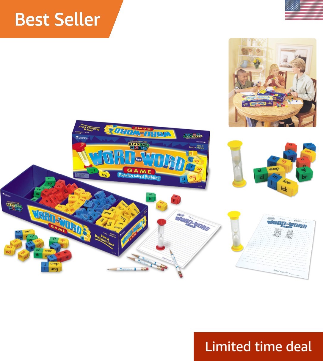 Customizable Word Building Board Game – Engage 2-4 Players Ages 7+ with Phonics
