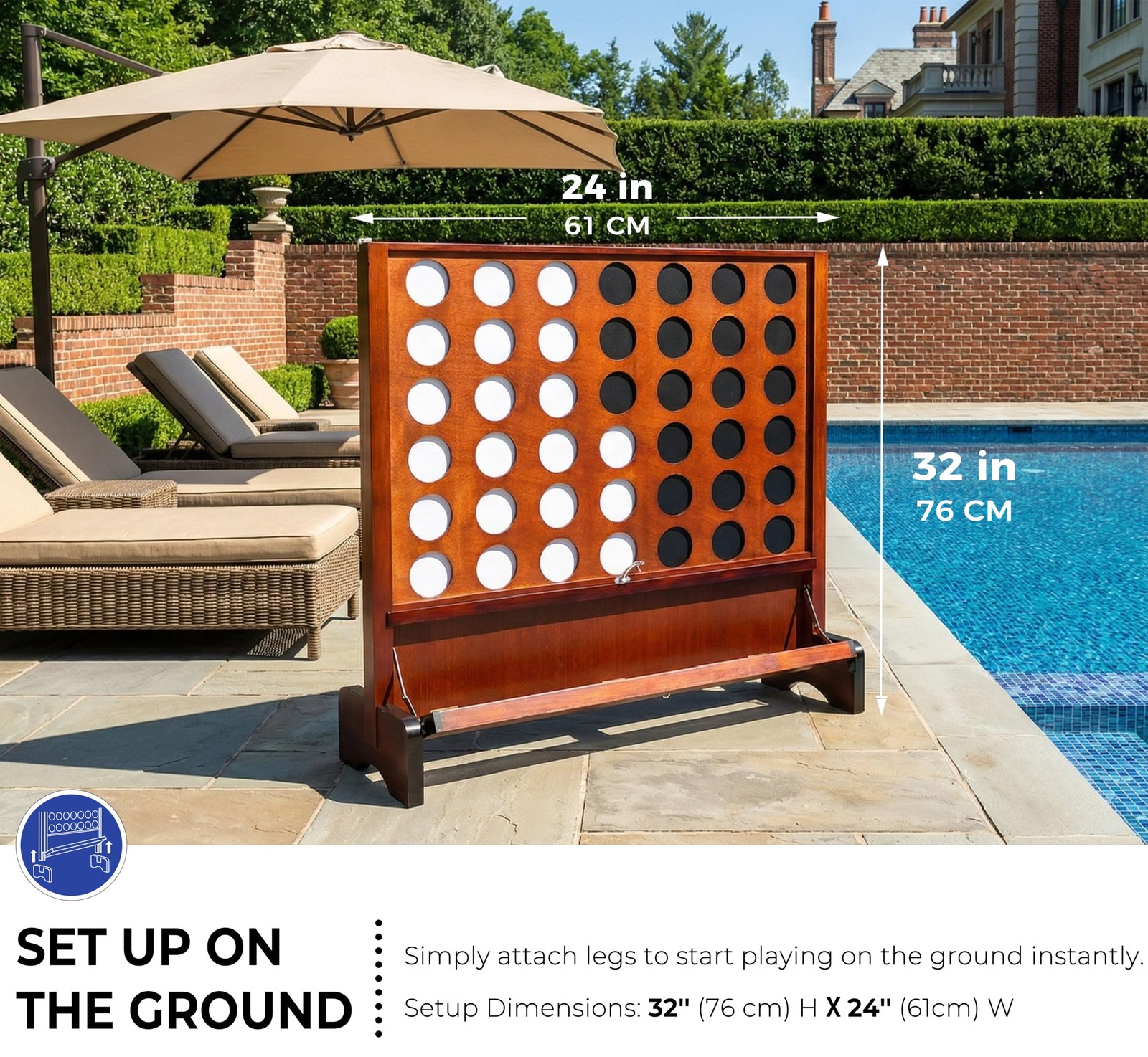 Wooden 4 in a Row Game Giant Indoor Outdoor Play 33.2 W Walnut Games