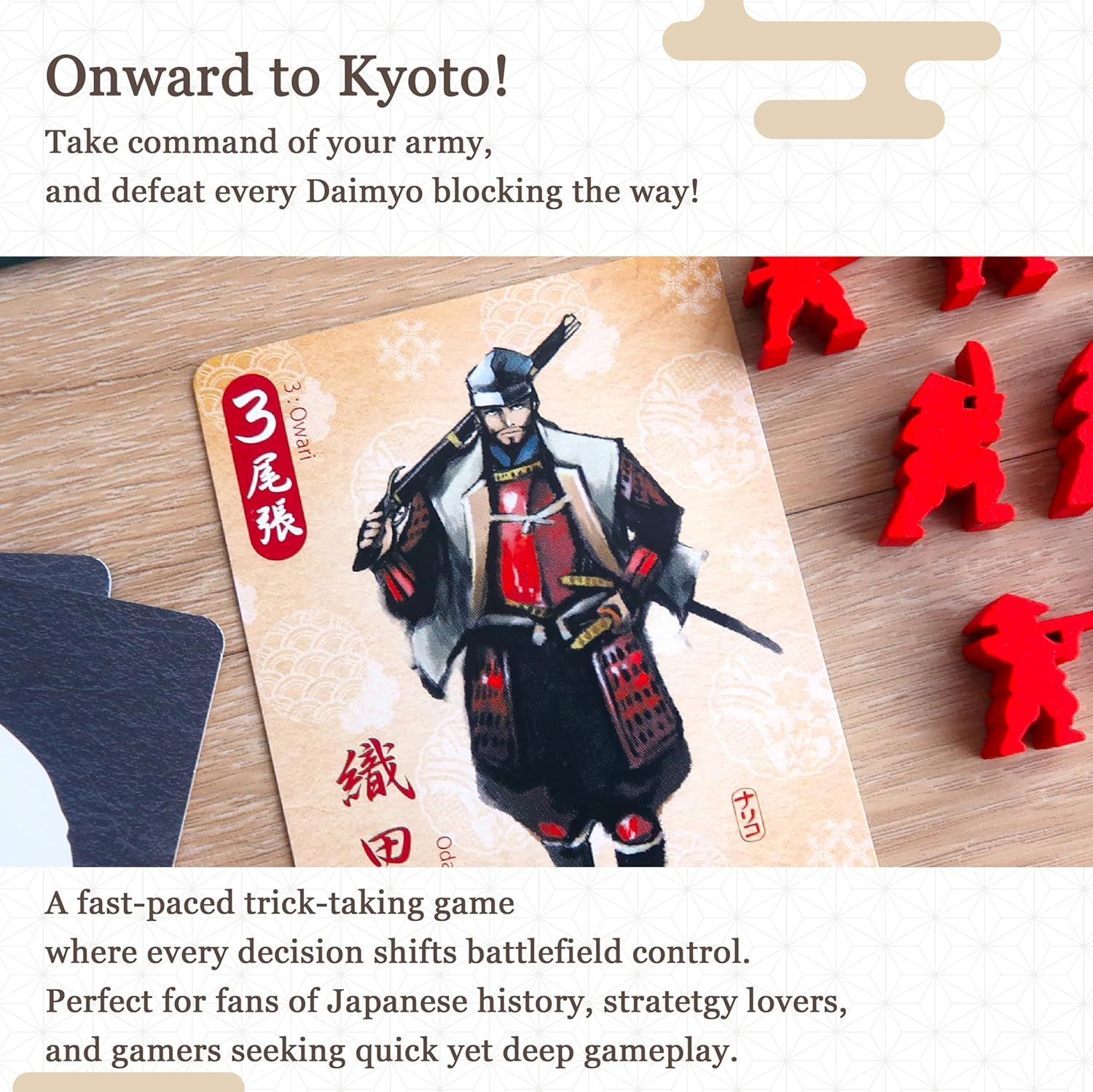 Joraku Deluxe Strategy Board Game, 40 Wooden Samurai Meeples, Area Control and T