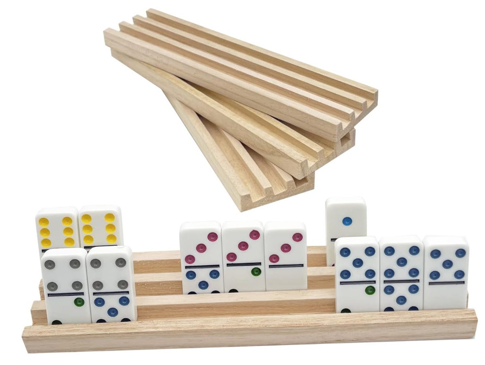 Wooden Domino Racks Set of 4 Natural Domino Trays Holders Organizer