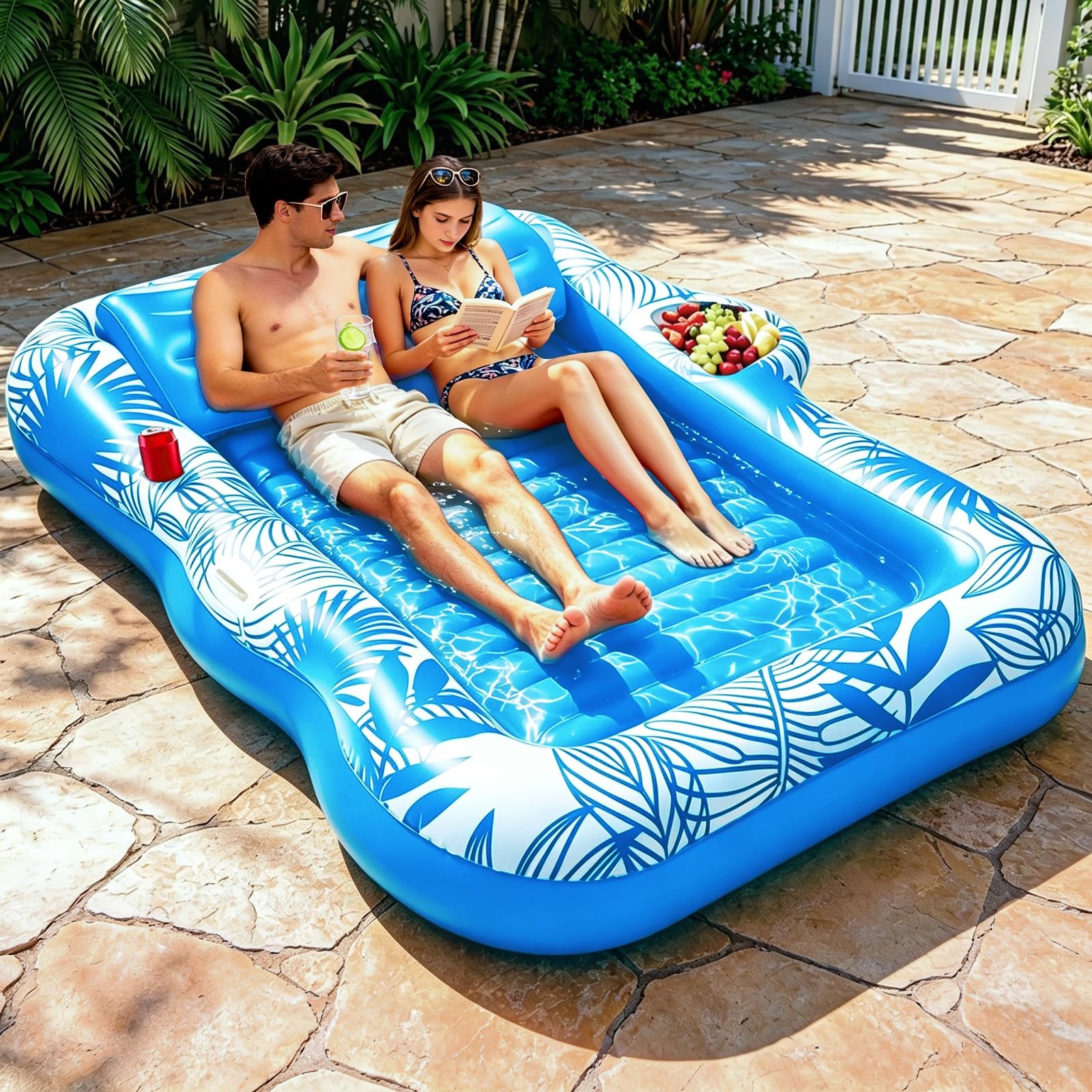 Pool Float 83 x63 Extra Large Inflatable 2 Person Tanning Lounger Blue 83×63