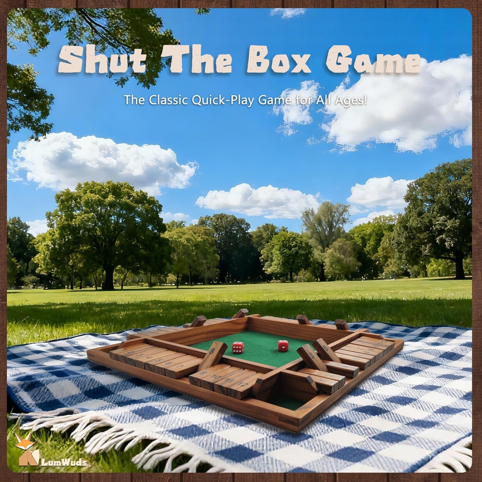 Shut The Box Game Wooden Board (13.78 Inches) for 1-4 Players, Family Dice Ga…