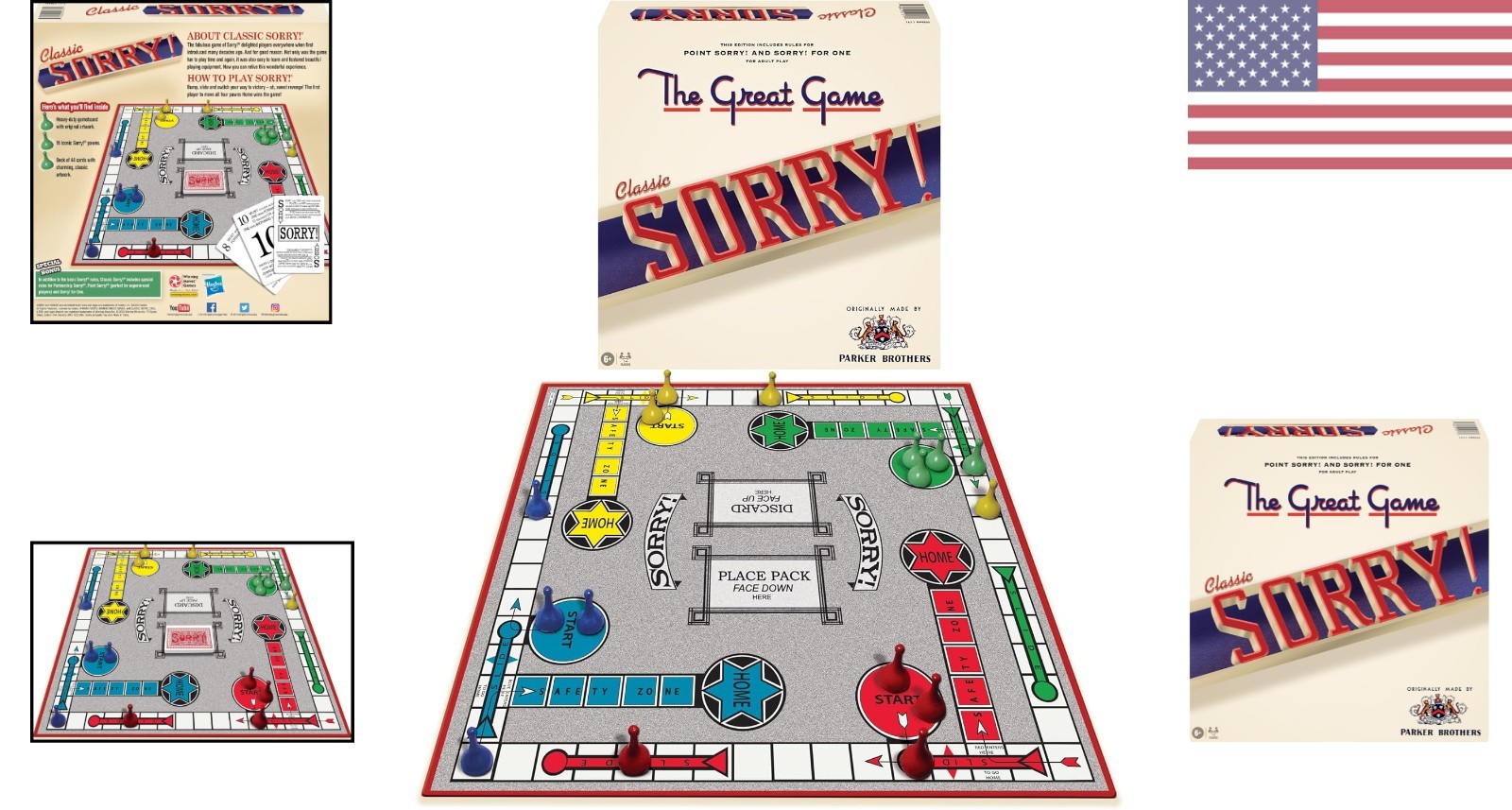 Sorry! Classic Board Game with 16 Pawns & Illustrated Instructions – 10.5in
