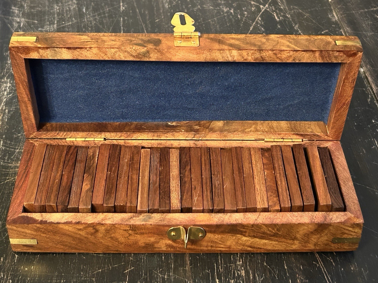 Walnut Wood & Brass Inlay Dominoes Set