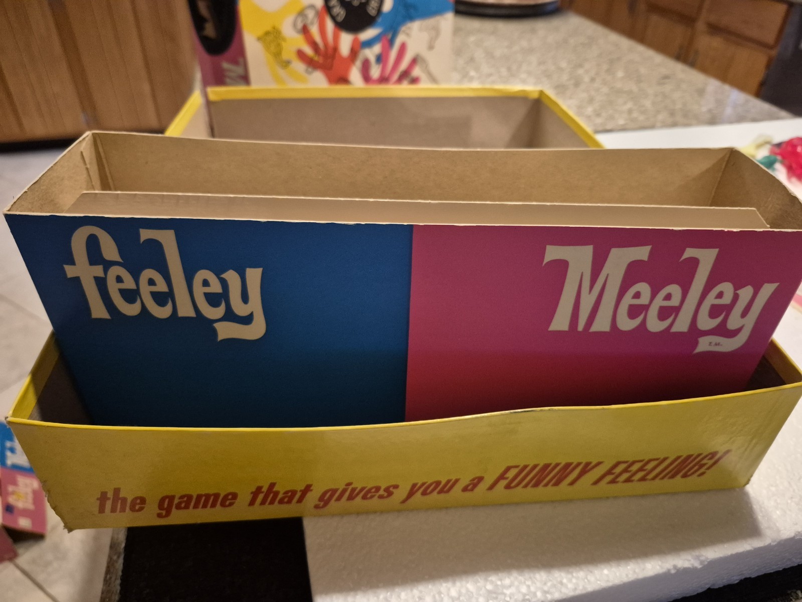 Vintage 1967 Milton Bradley Feeley Meeley Game #4770 Box Poor 23 Cards, 25 Objec