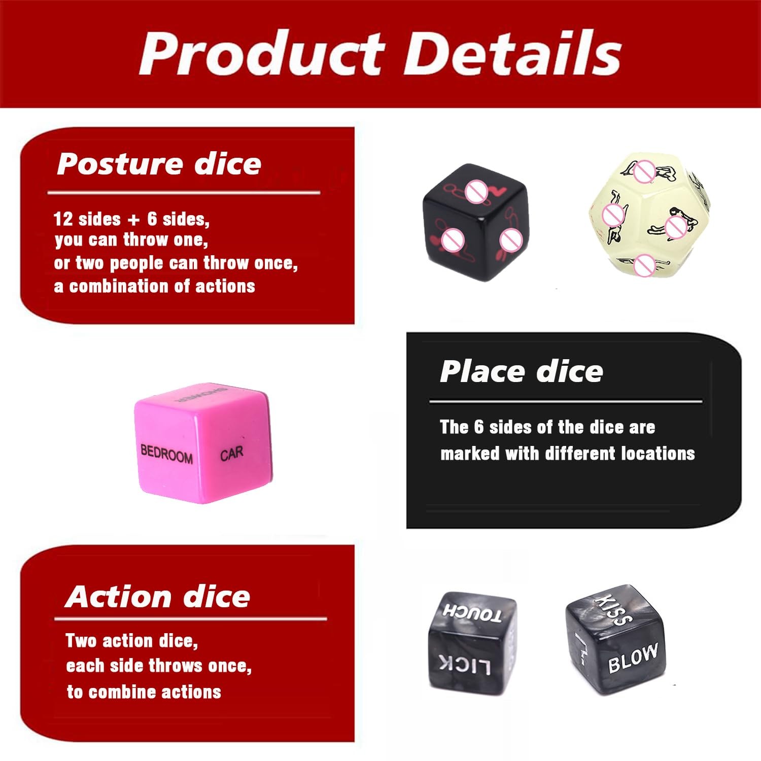 Auntzyj Sex 3 inches x 2 x 1 inch, Cards + 5 Glow-in-the-dark Dice