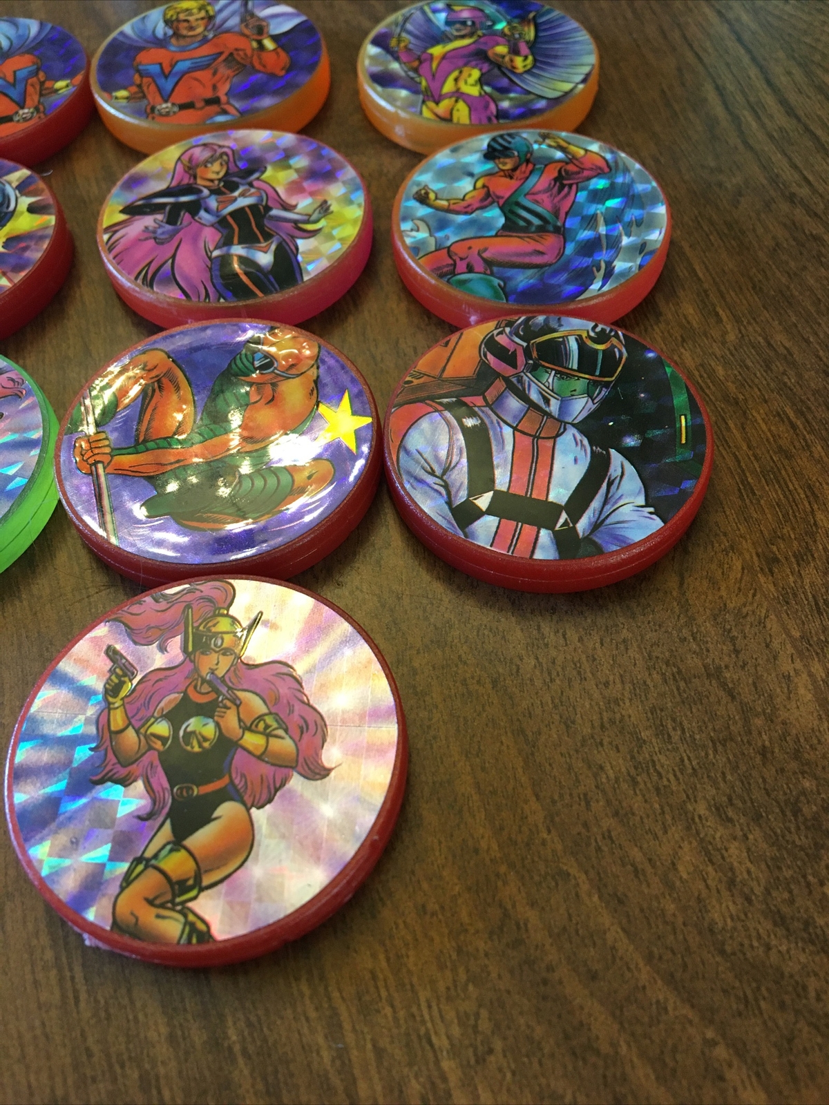10 Vintage Plastic Slammers Pog Comic Anime Pogs Lot Jimbo Cartoon Diff Colors