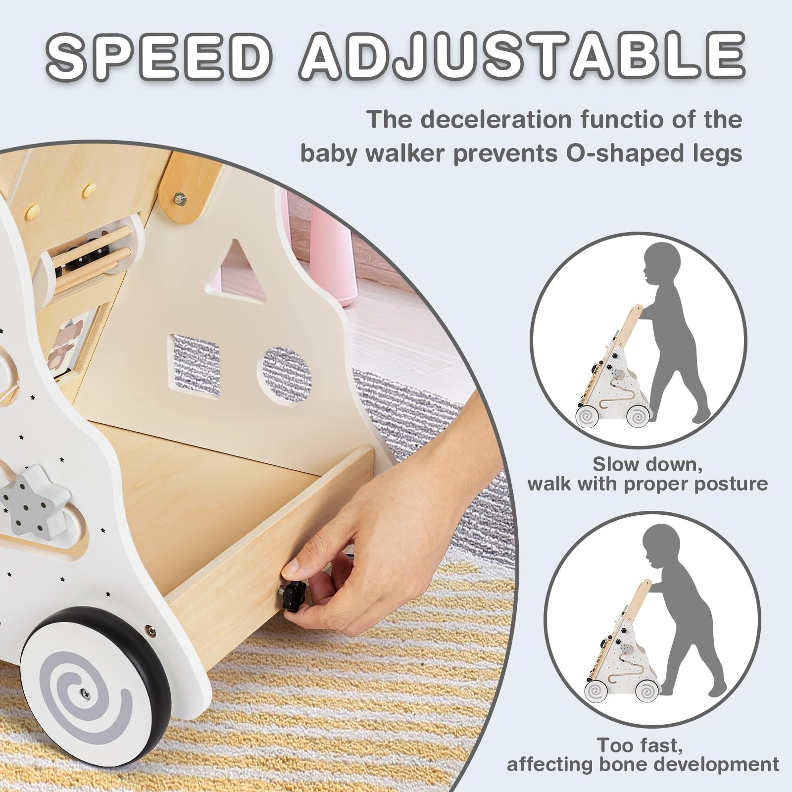 Walker Wooden Montessori Adjustable Height Push Pull Toy HUZU Baby 6-12 1-3 Boys