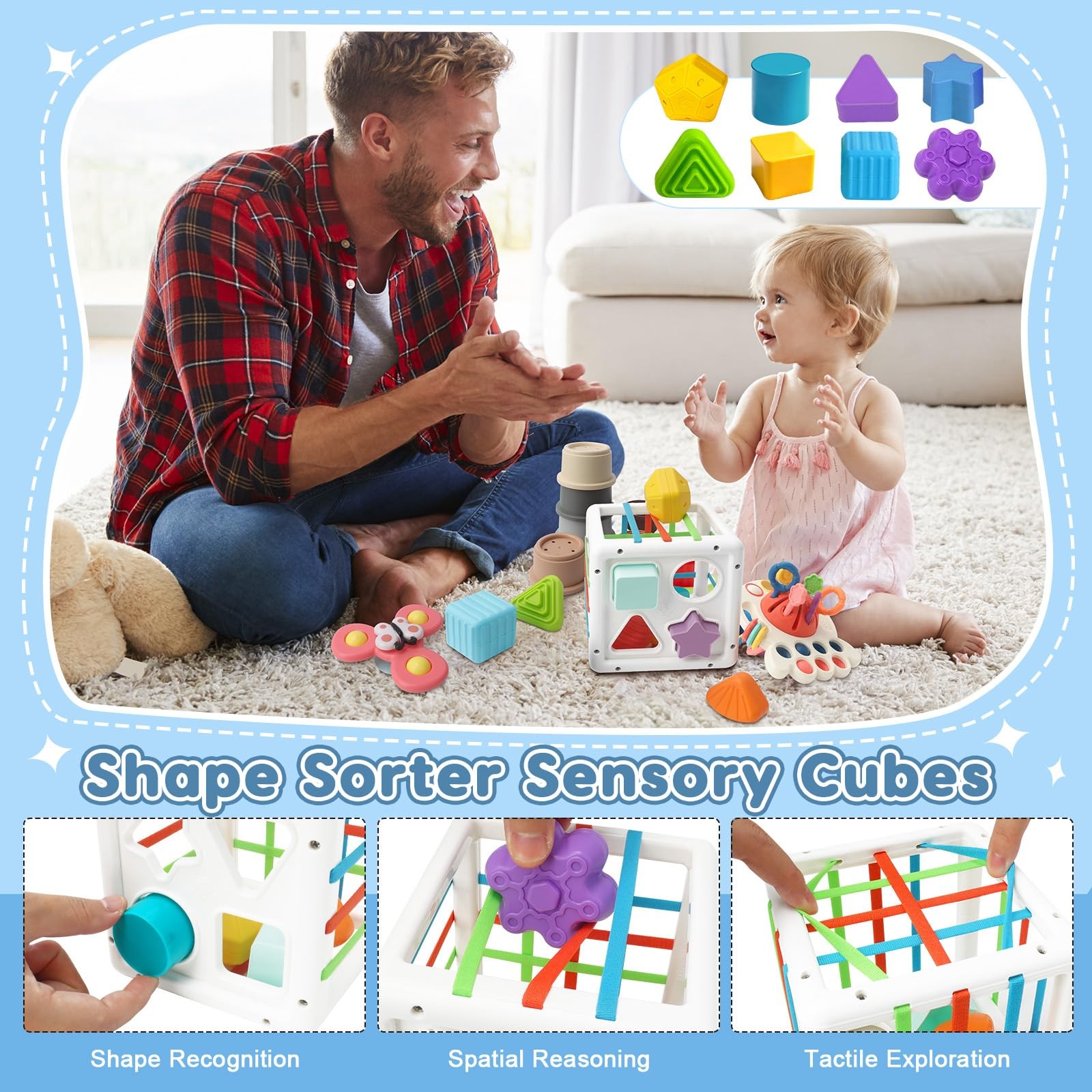 Baby Toy 6 in 1 Montessori Sensory Bin Stacking Cups Pull String EPOGG 6-12 1-3