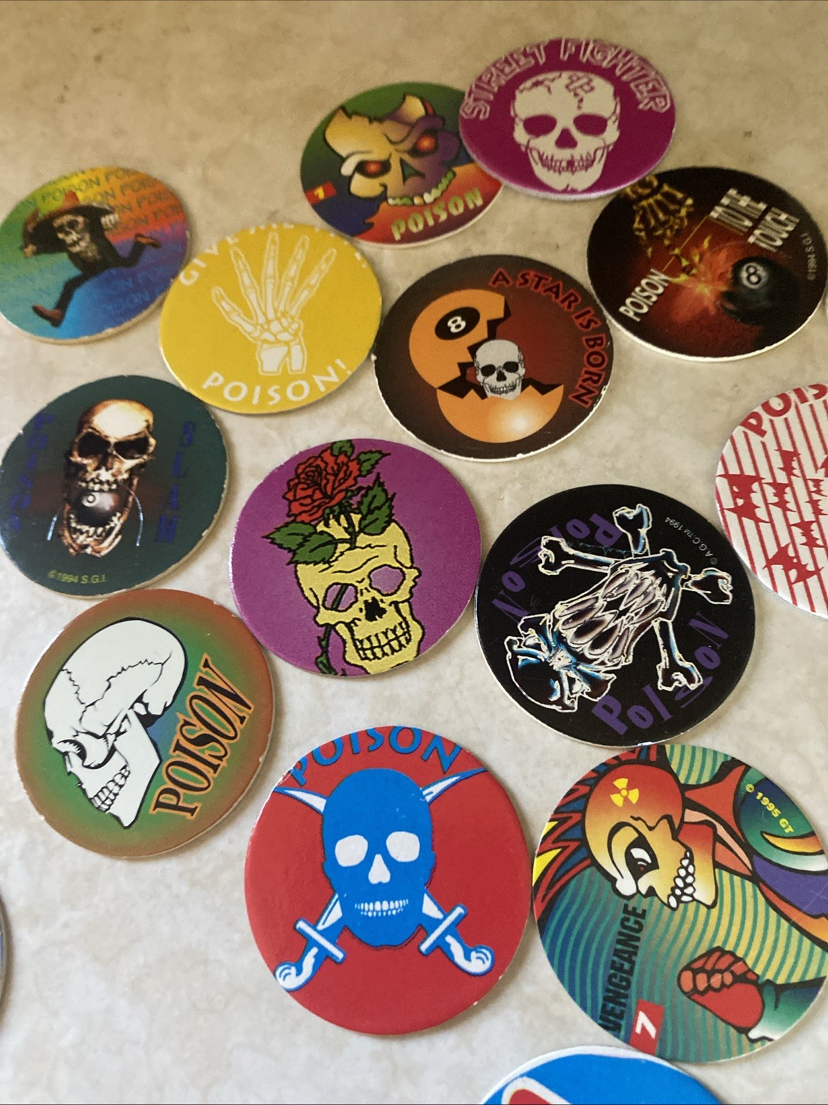 Pogs Collection Vintage 90s 50+ Lot with Container Poison Hologram Milk Caps