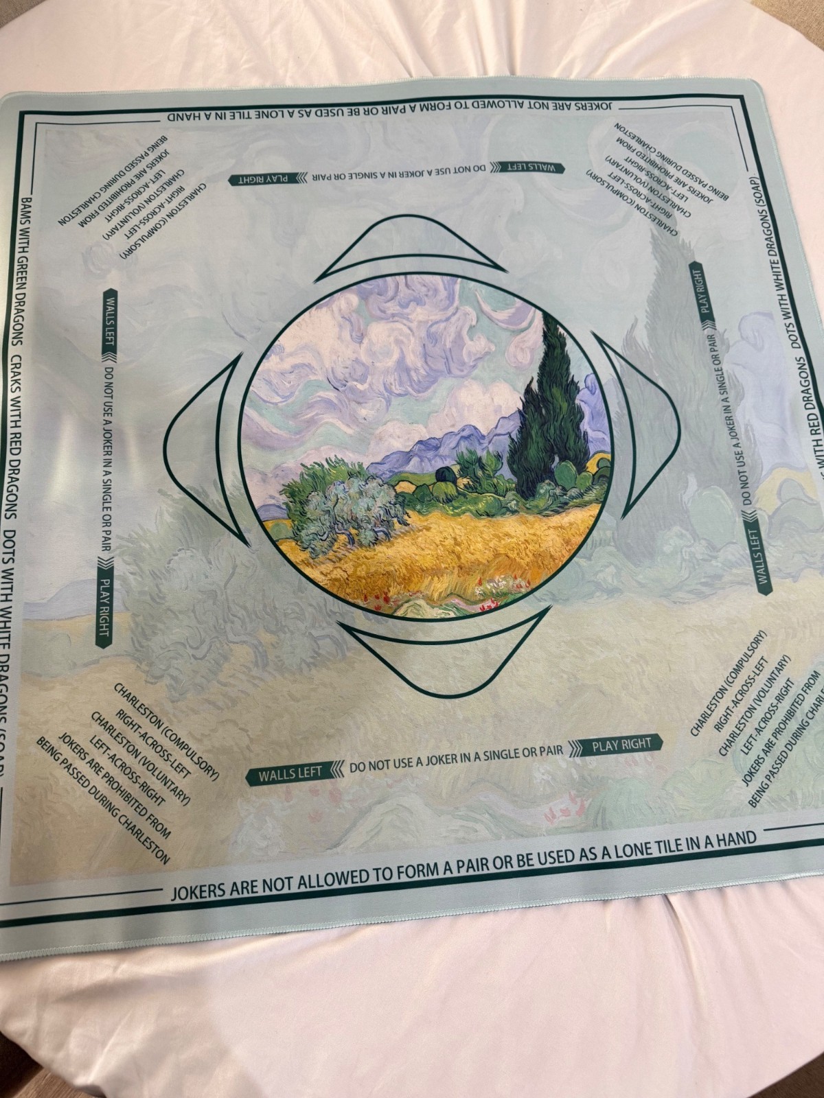 Molovsiny Mahjong Mat With Van Gogh Golden Field Design – Portable Vinyl With Ca