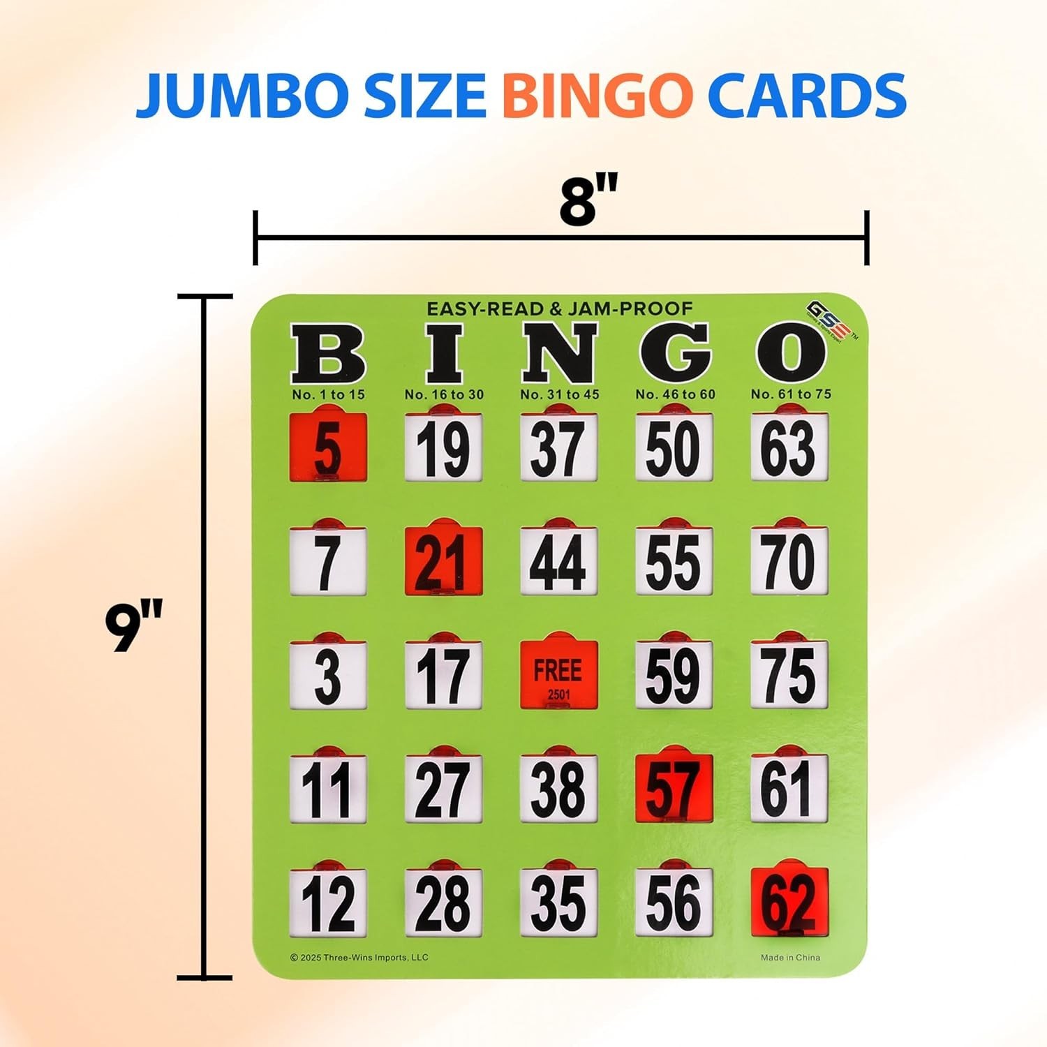 GSE 10-Pack Jumbo Reusable Shutter Slide Bingo Cards w/Large Easy-Read Numbers